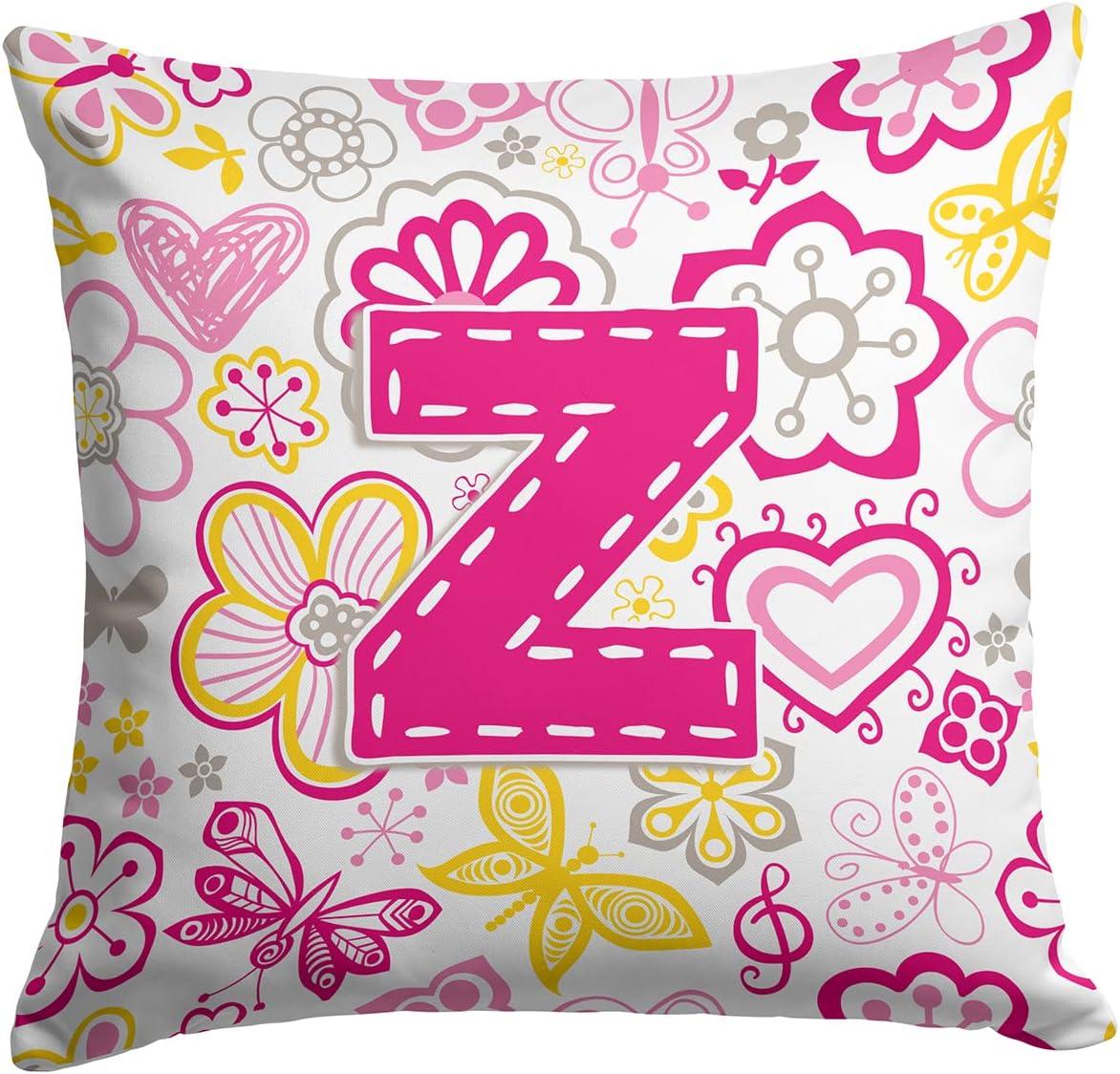 Caroline's Treasures CJ2005-ZPW1414 Letter Z Flowers and Butterflies Pink Fabric Decorative Pillow 100% Machine Washable Pillow, Indoor or Outdoor Decorative Throw Pillow for Couch, Bed or Patio