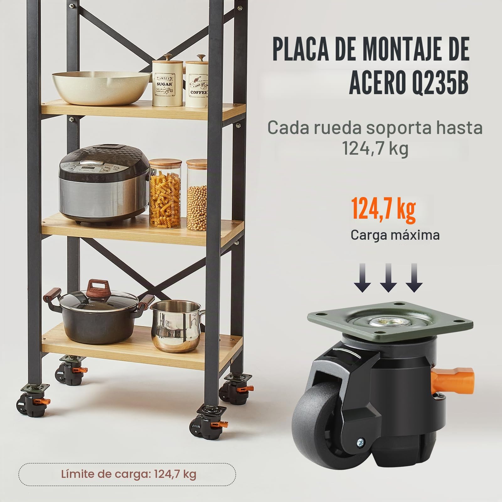 VEVOR Ruedas Niveladoras 4 Piezas 50,8 mm Carga 500 kg Giratorias 360° Ajustables