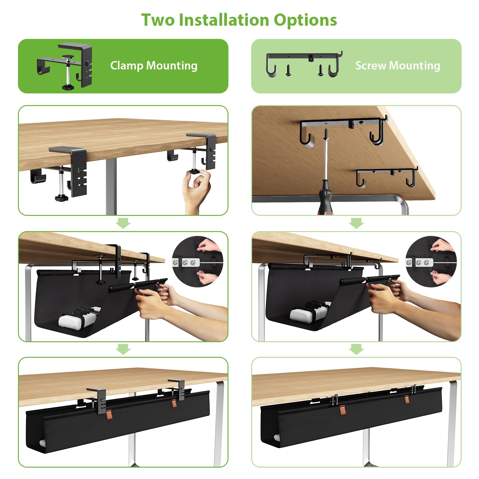 KEEGH Under Desk Cable Management Tray, 30" No Drill Cord Management Under Desk, Clamp/Screw Mount - Image 3