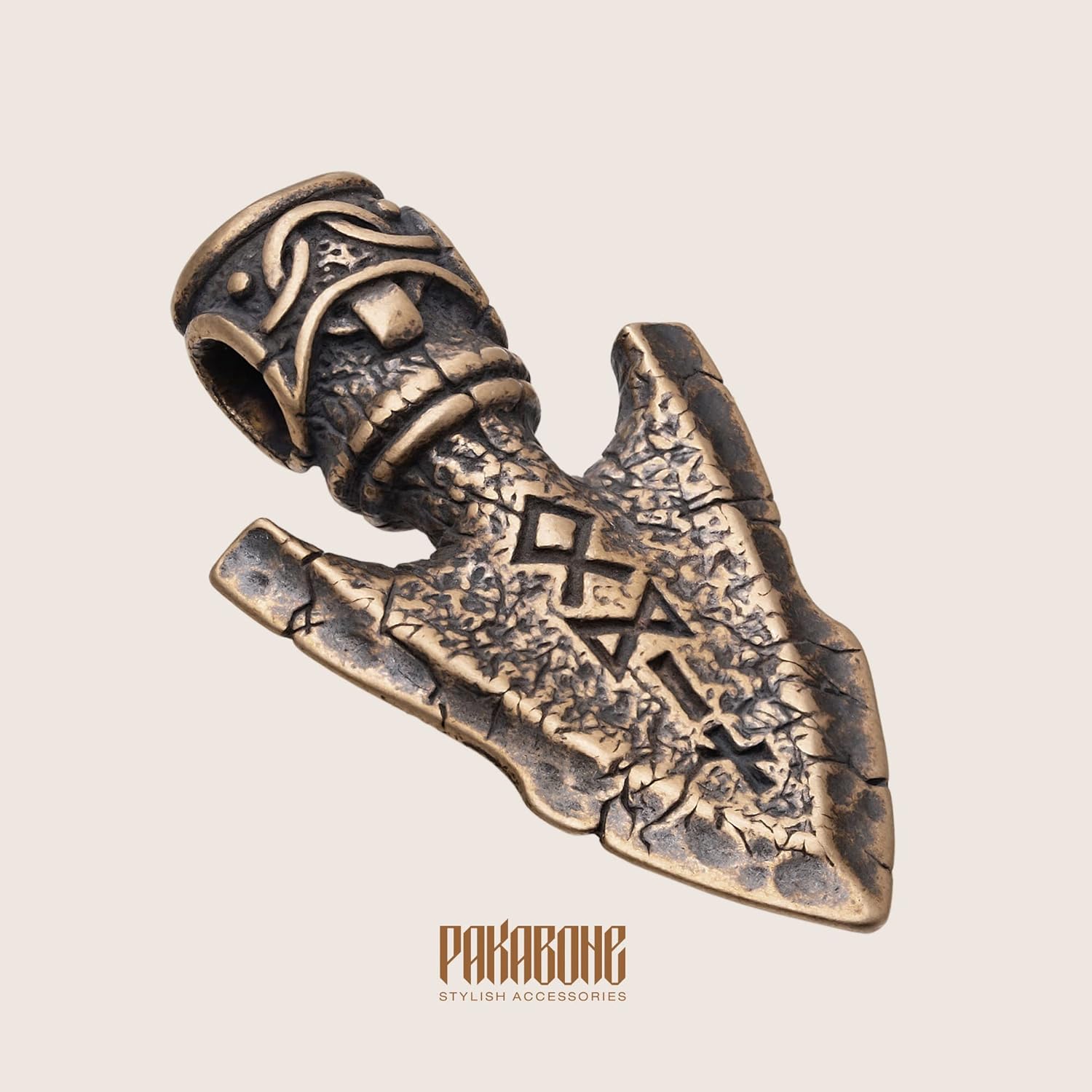 Viking Bronze Necklace Odin's Spear Gungnir - Norse Pendant with Valknut and Runic Inscription Odin - Scandinavian Nordic Style - Viking Pagan Jewelry for Men Women