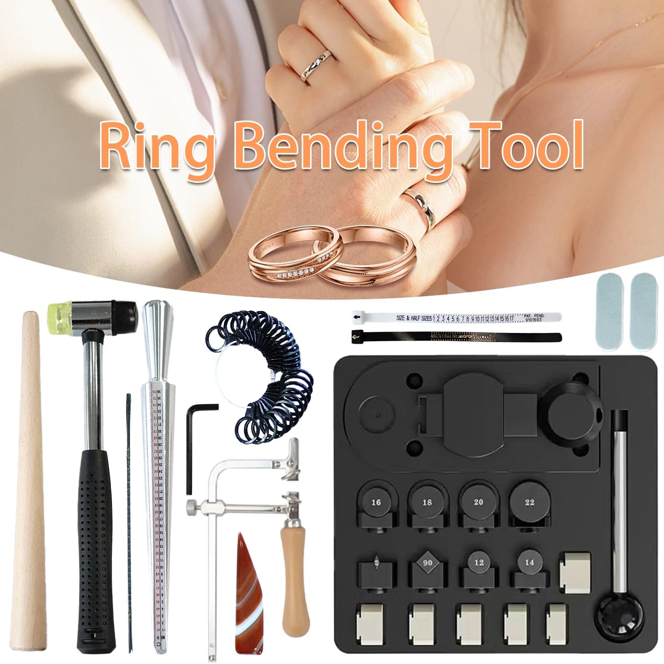 IvySync 15pcs Spoon Ring Bending Tool Kit,Multi-Functional Ring Bending Machine with Sizer Measuring Tool and Nylon Dies Making Tool,Jewelry Making Measuring Tool Set for Soft Metals