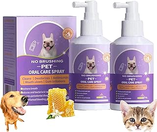 Pet Oral Spray Clean Teeth, Teeth Cleaning Spray for Dogs & Cats, cat Spray, Pet Breath Freshener Spray Care Cleaner, Targets Tartar & Plaque, Eliminate Bad Breath (2PCS)