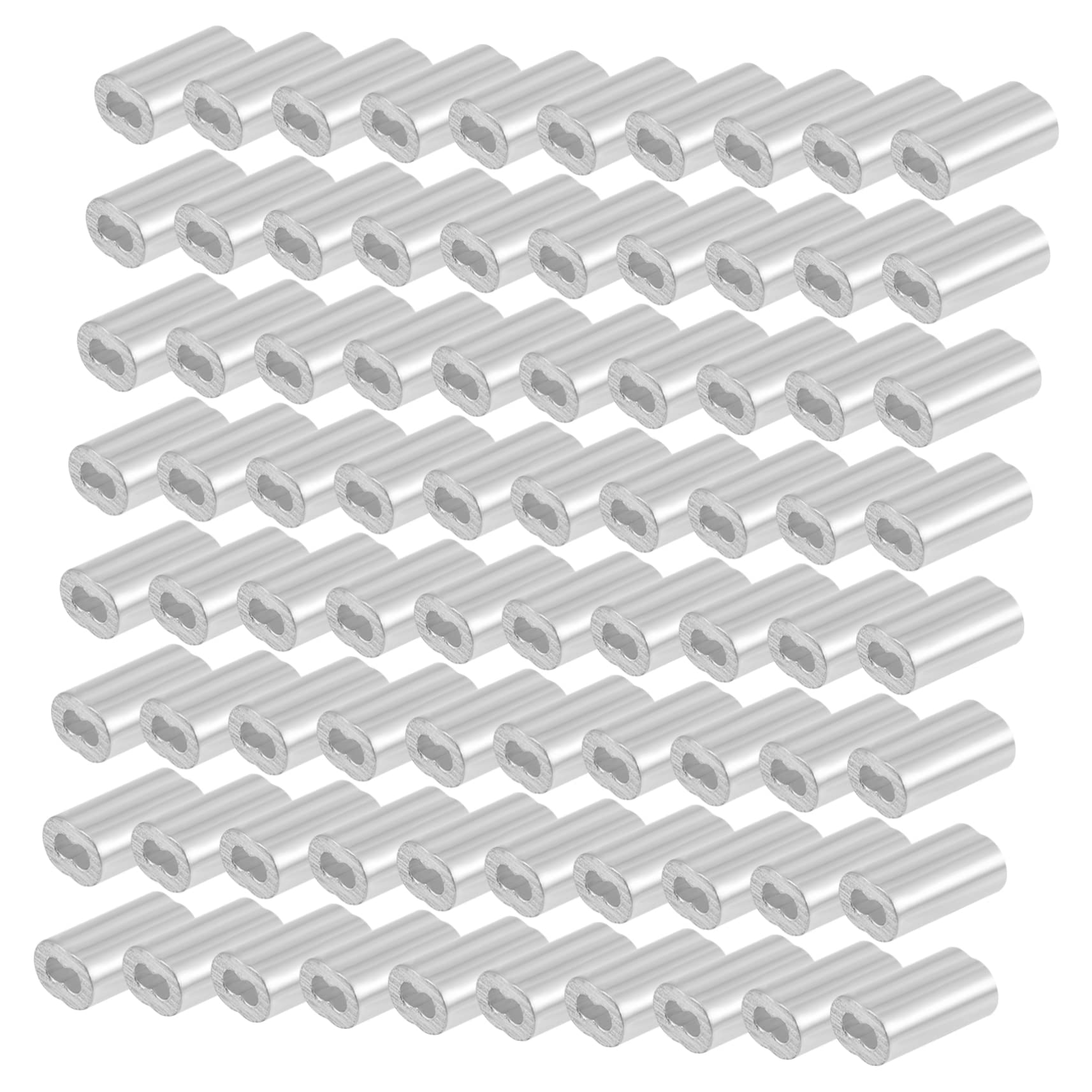 Ciieeo 100Pcs Aluminum Crimp Loop Sleeve Double Shape Crimping Fittings for Wire Rope and Reliable Aluminum Sleeves for Cable Clamping and Rigging Applications