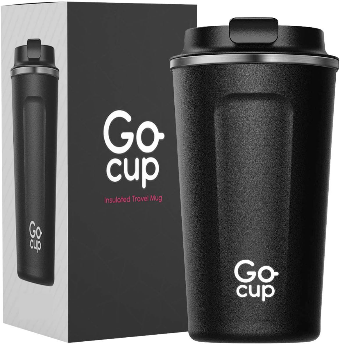 Travel Mug, Insulated Coffee Cup - Vacuum Insulation Stainless Steel Mug for Hot and Cold Drinks Black, 510ml