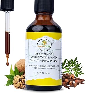 Cure wid Pure Black Walnut Wormwood Clove Extract 50ml Alcohol-Free,Non-GMO,Vegetarian Max Strength Organic Wormwood Black Walnut Clove TinctureTo Support Digestive Health