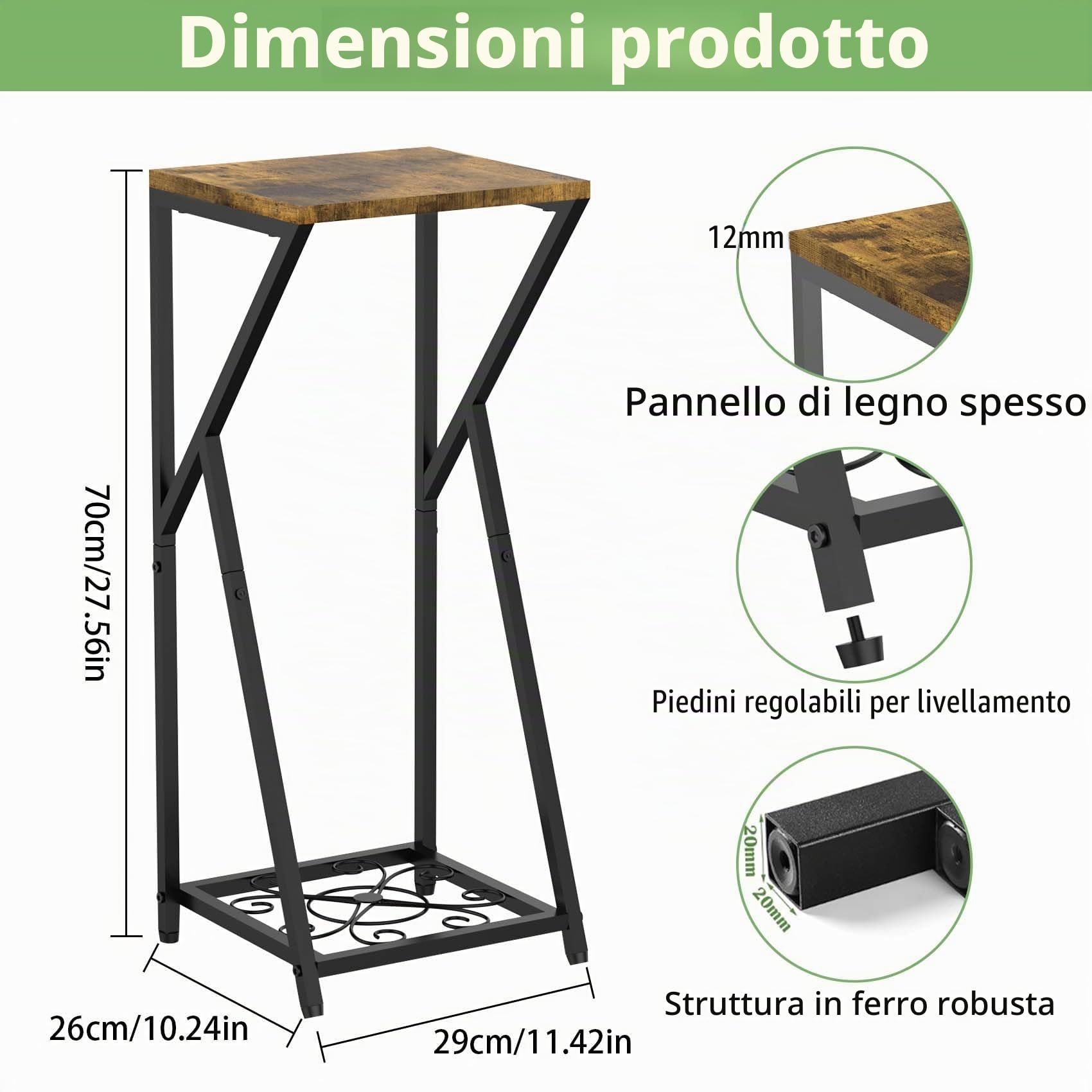 Porta Piante Da Interno in Metallo con Piano in Legno, 2 Livelli Supporto Piante, Moderno Porta Piante Portavaso per Piante per Soggiorno, Balcone, Patio, Giardino