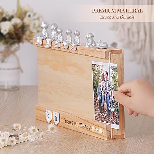 Miniatura 10 de Caja de recuerdo de aniversario con estatua familiar, marco de madera para almacenamiento de recuerdos preciados, regalos de aniversario o boda para