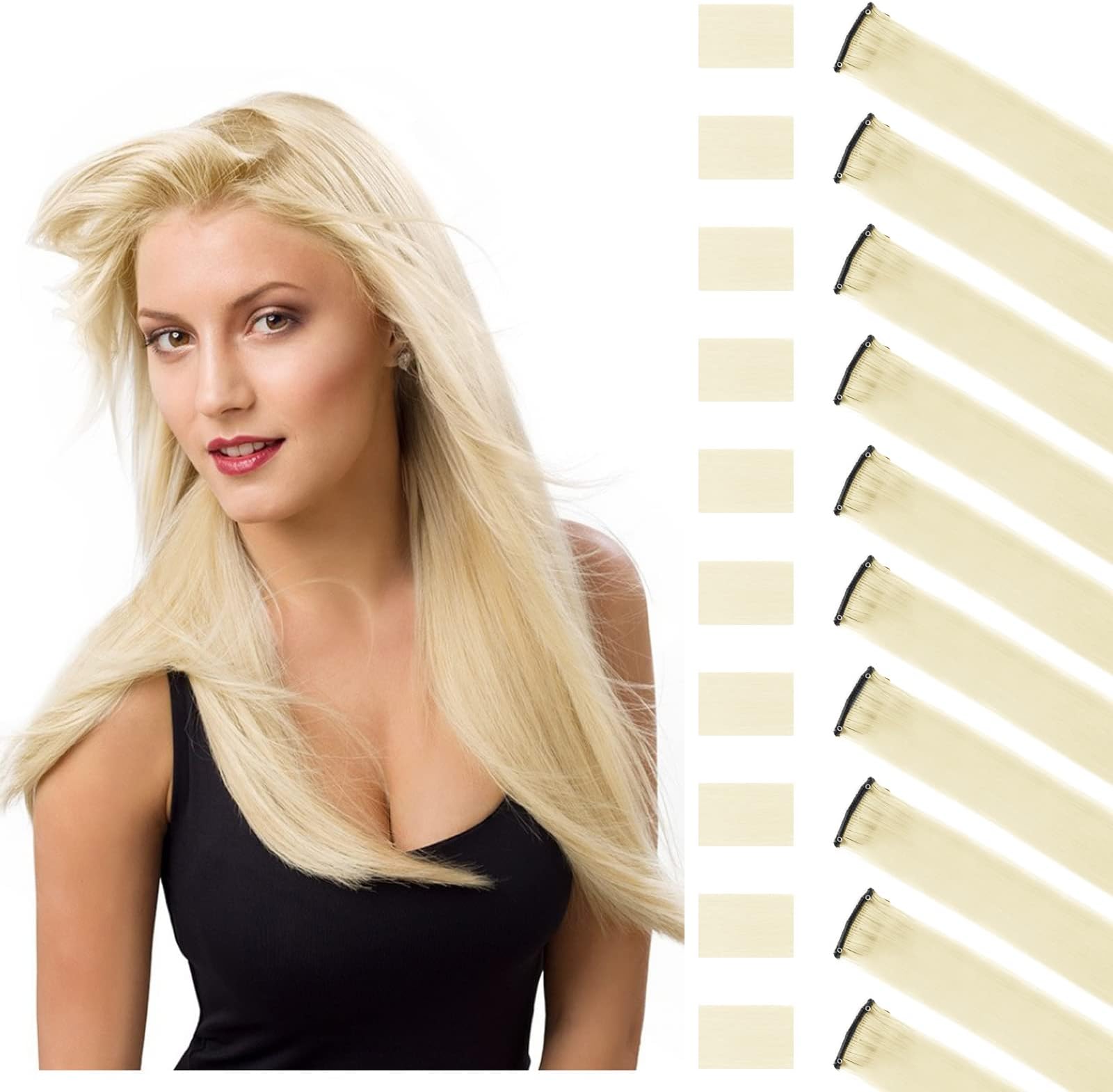 10 Pcs Blonde Hair Extensions Blonde Clip in Hair Extensions, Blonde Straight Highlight Hairpieces Fashion Cosplay Party Clip in Hair Extensions for Girls Women (20 Inches,Blonde)