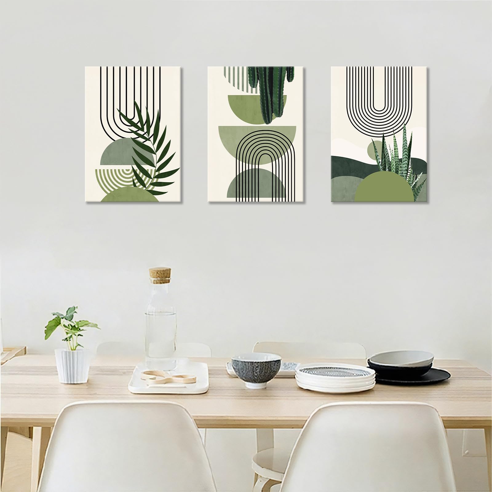 FajerminArt 3Pcs Framed Sage Green Canvas Wall Art, Modern Aesthetic Green Plant Wall Art Boho Home Decor Poster Canvas Painting Wall Decor for Bedroom Living Room Office Ready to Hang 30x40cmx3 Pcs — view 4