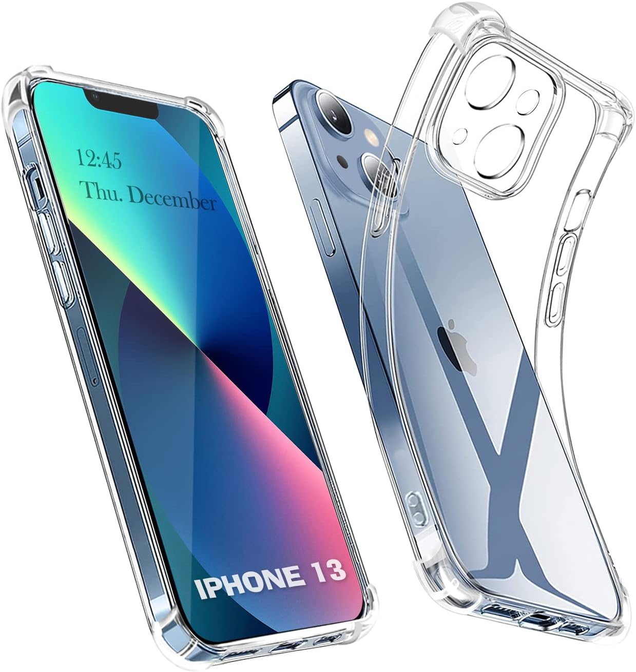 coque iphone 13 – AURSTORE Coque pour iPhone 13, Coque Transparente en Silicone TPU Souple (Pare-Chocs avec Coins Renforcés), Protection Antichoc Transparente Compatible avec Apple (Transparent, IP 13 6.1)