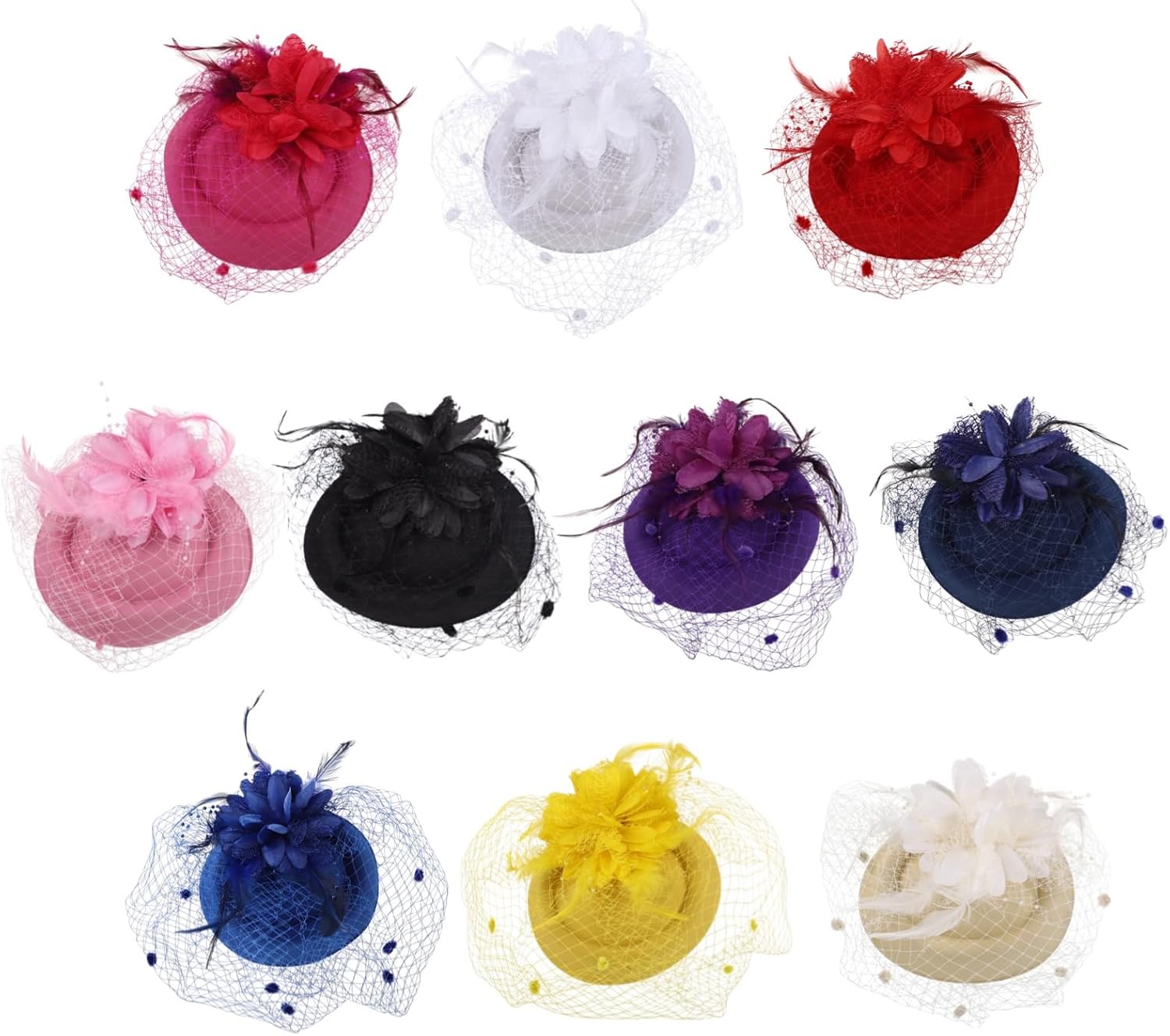 10 Pcs Tea Party Hats for Women - 20s 50s Cocktail Headband with Feather Mesh Veil Vintage Fascinator Hats for Women Tea Party Wedding Church Birthday Halloween Christmas - Image 2