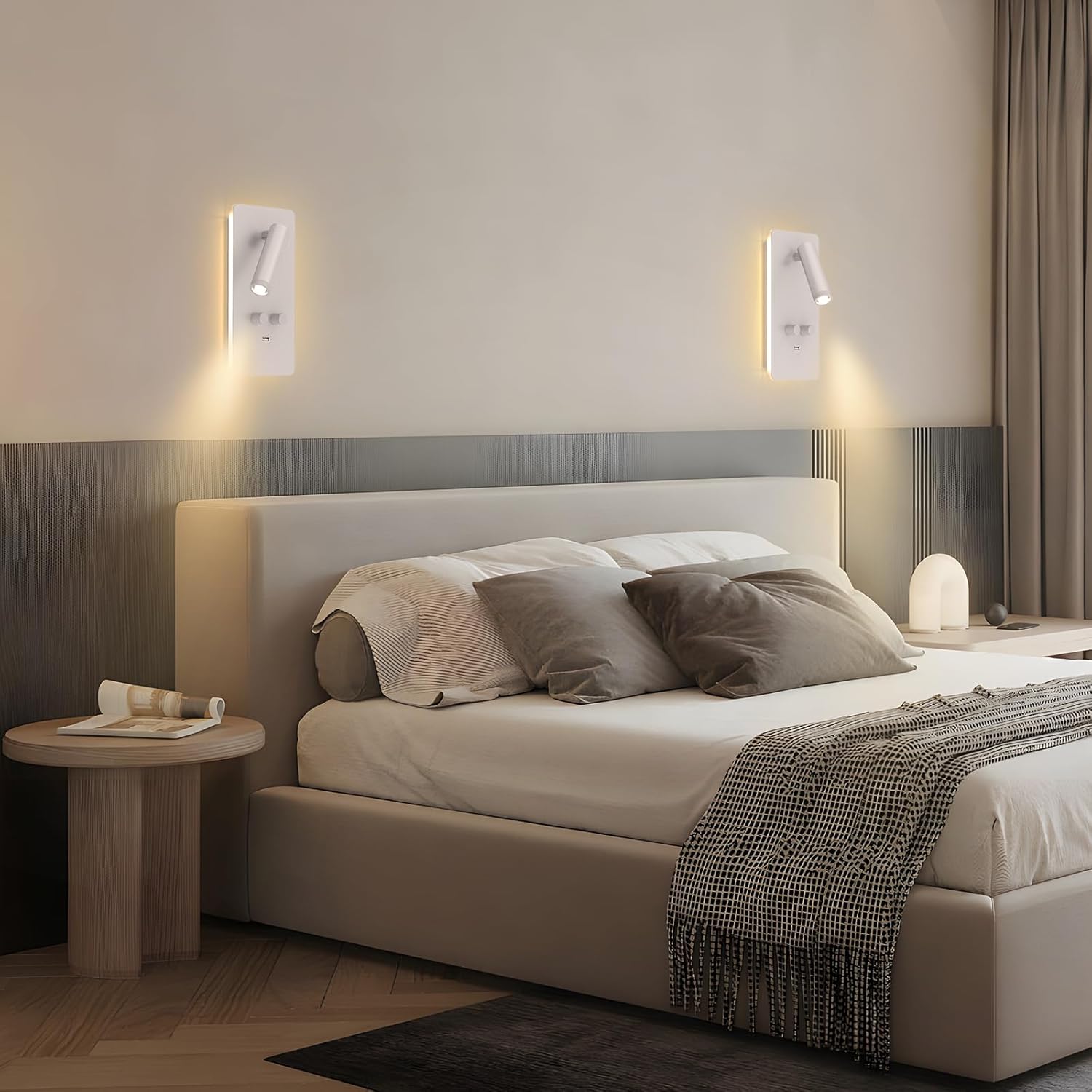 M04 Dimmable Wall Mounted Sconces Reading Light Bedside Lamp with USB Port Headboard Plug in Hardwire Wall Lamps Sconces Adjustable Headboard 0.9-3.7 Spotlight + 1.2-6W Backlight