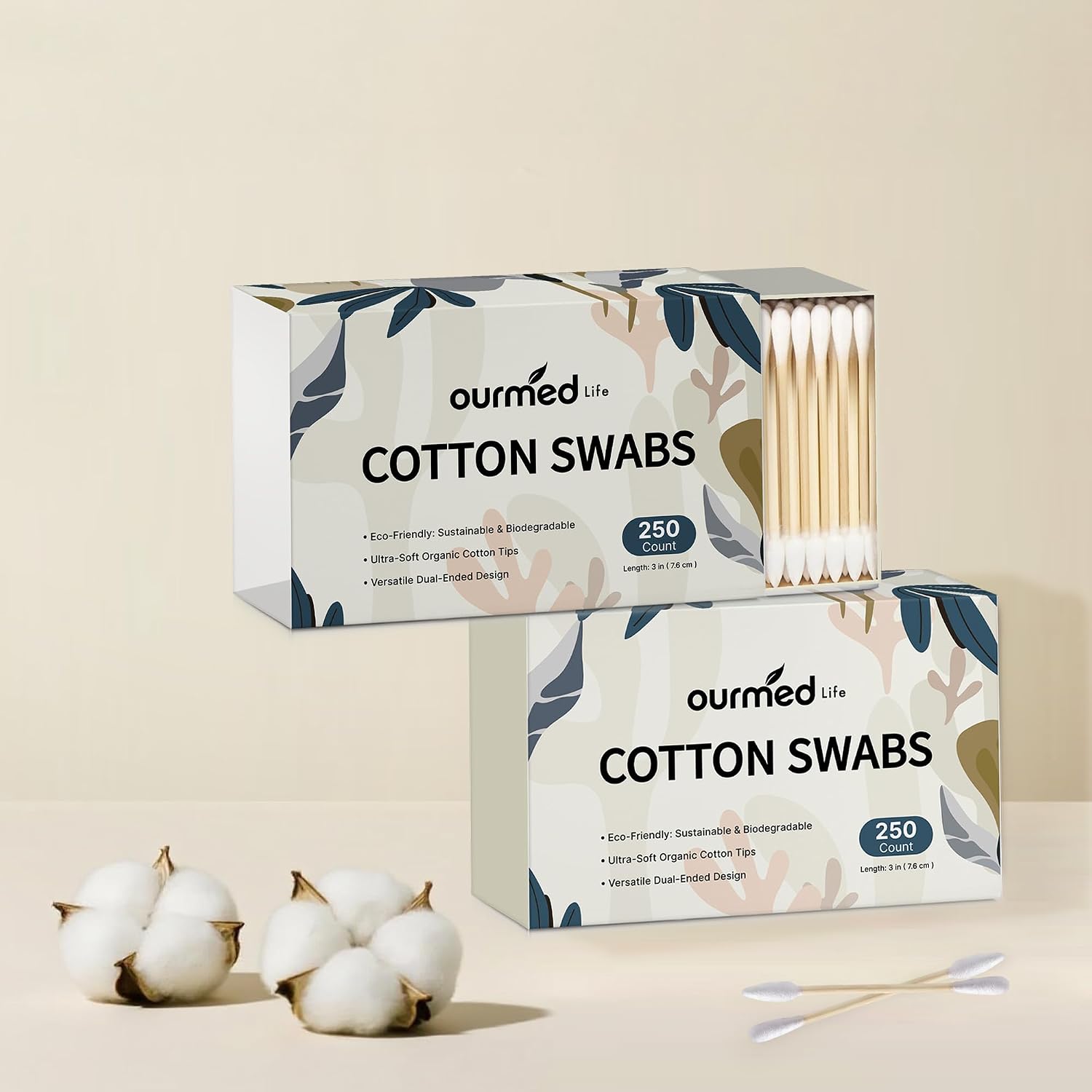 Ourmed Life Cotton Swabs - Biodegradable Bboo & Cotton, Double-Tipped