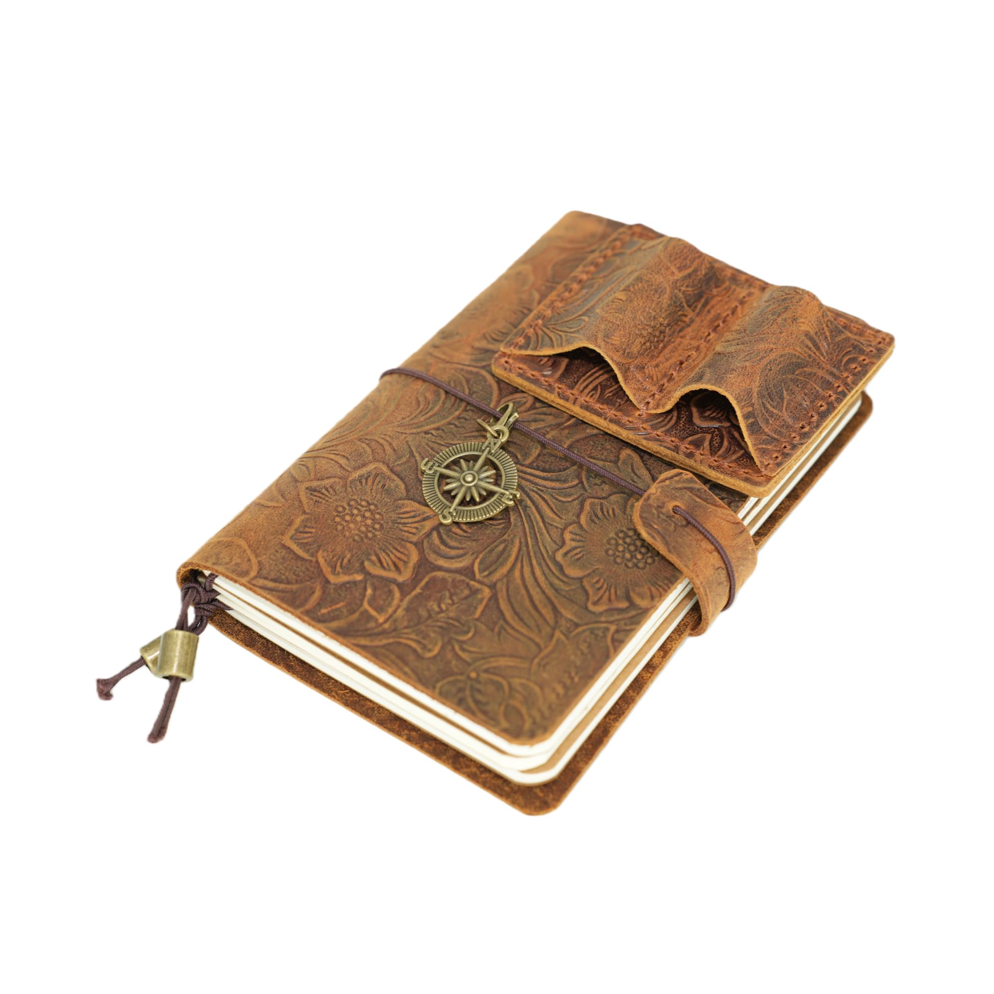 JJNUSA Carnet de voyage A5 fabriqué à la main en cuir véritable – 8.3in x 5.5in / 21 x 14 cm, couverture rechargeable avec poches intérieures, emplacements pour cartes et porte-stylo