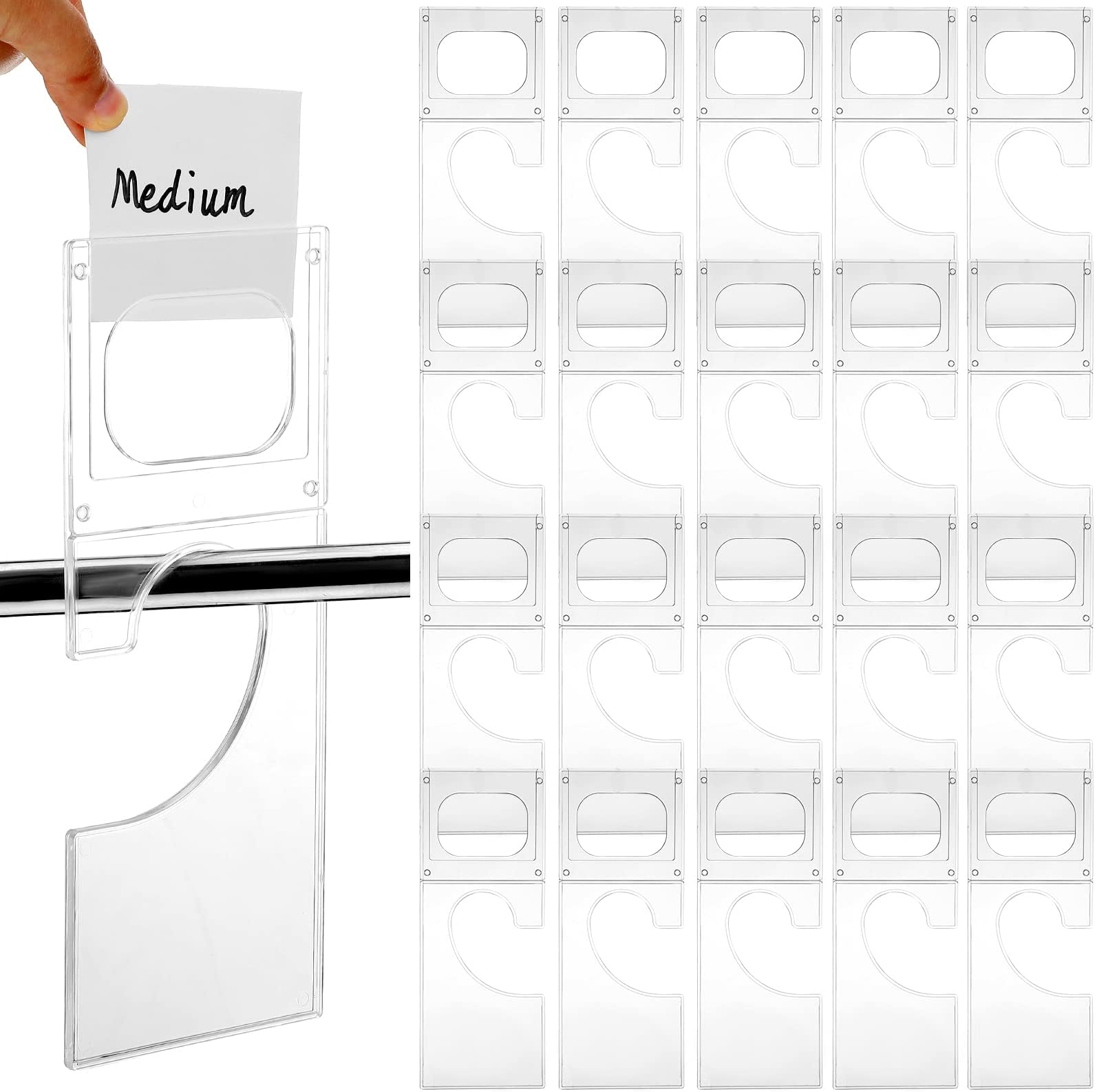 Kathfly 20 Pack Plastic Closet Dividers for Hanging Clothes Transparent Rectangle Clothing Rack Size Dividers, Organize Clothes