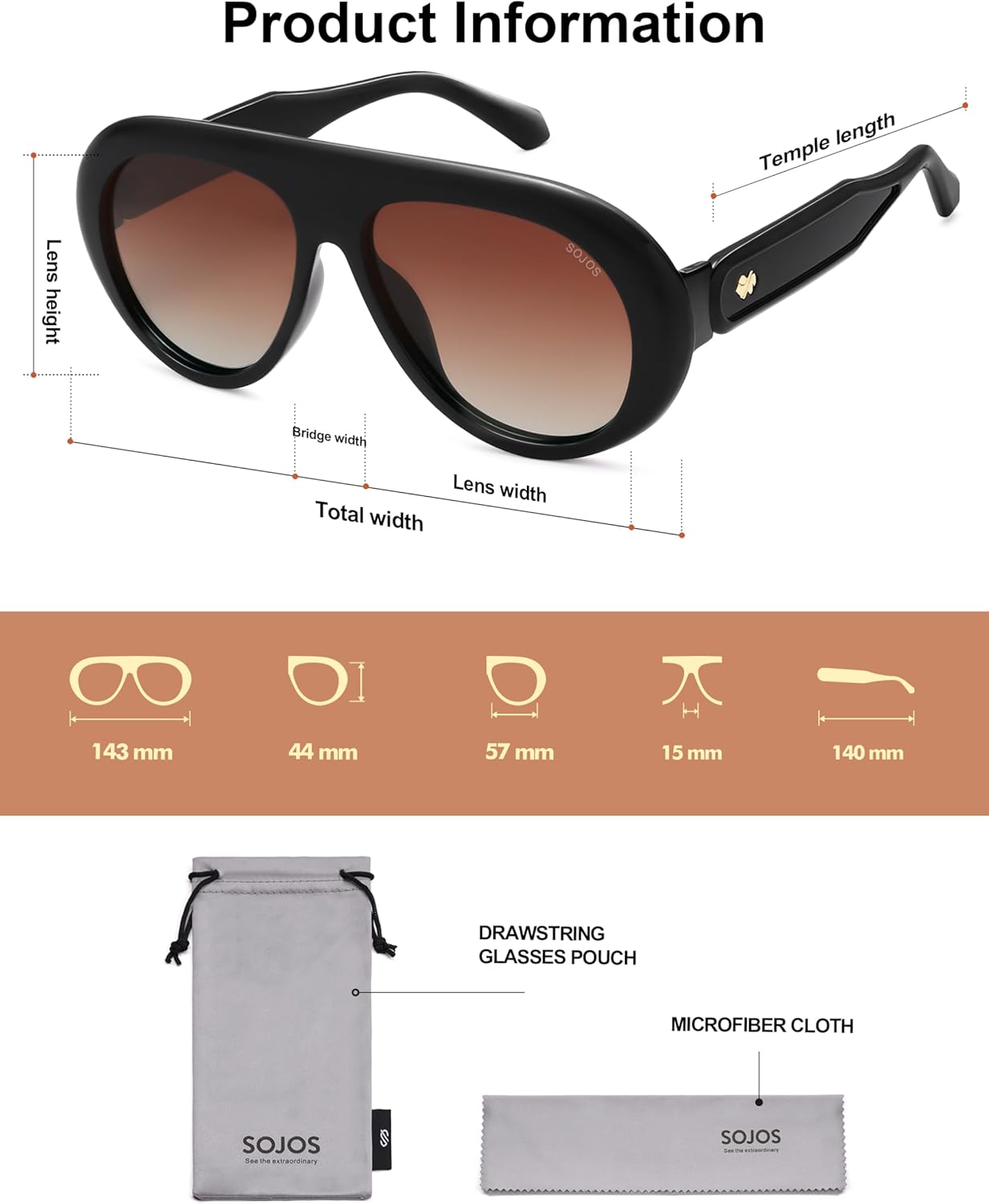 SOJOS Trendy Oversized Polarized Aviator Sunglasses Womens Men Retro Vintage 70s Style UV Protection Sun Glasses SJ2390 - Image 5