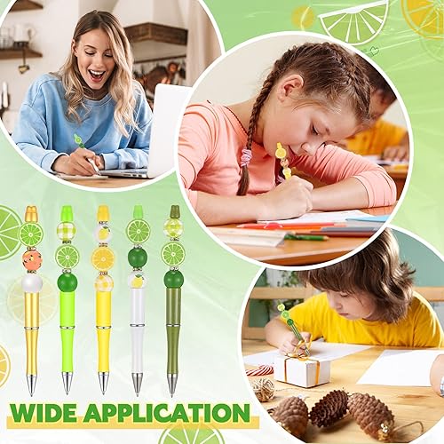 Vista 37 de Geyee Juego de 12 Bolígrafos de Plástico con Cuentas Surtidos, Bolígrafos con Cuentas de Cristal y Madera, Espaciadores Redondos, Tinta Negra