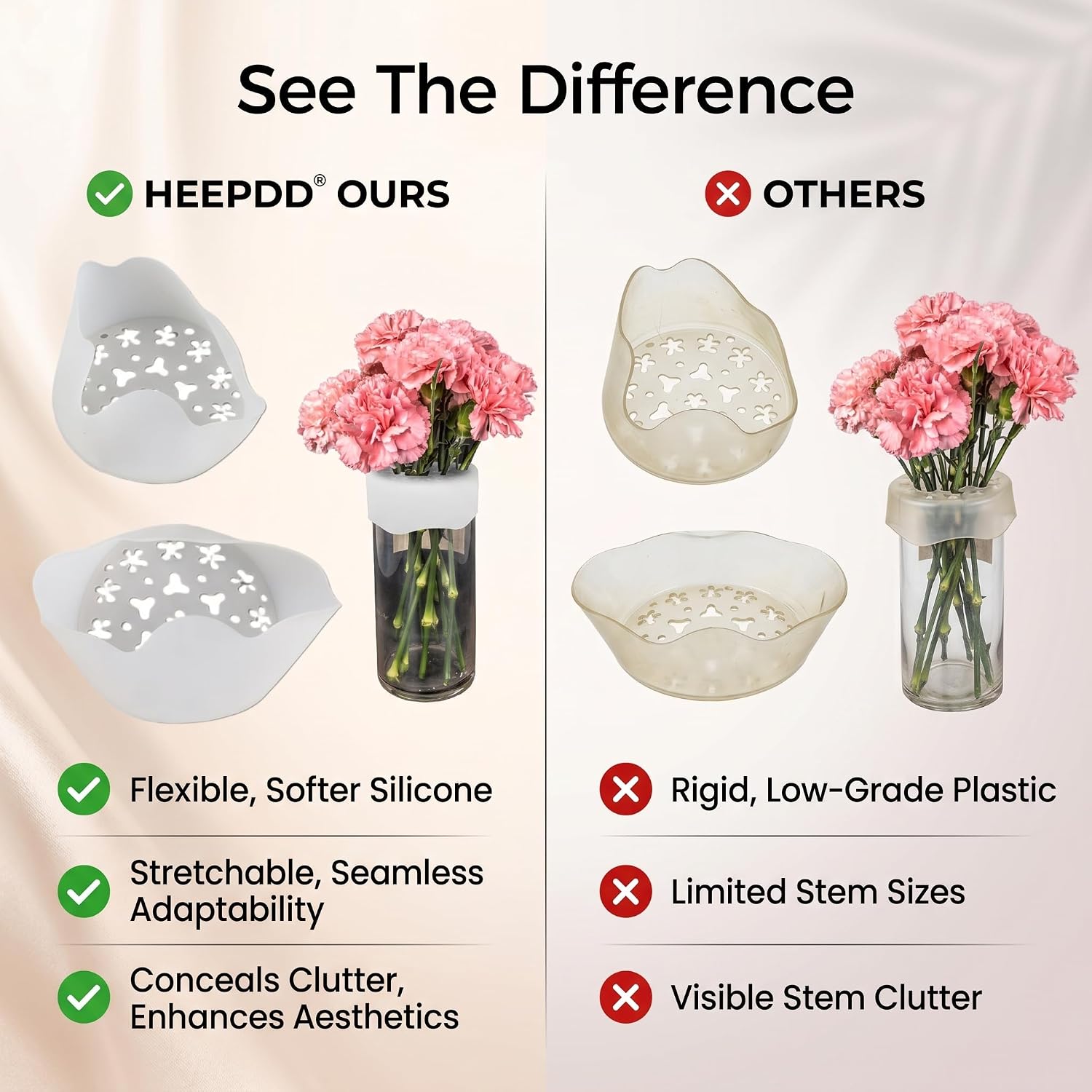 GLOGLOW 2 Pack Flexible Silicone Floral Arrangement Holder, 2.76in Diameter image 5