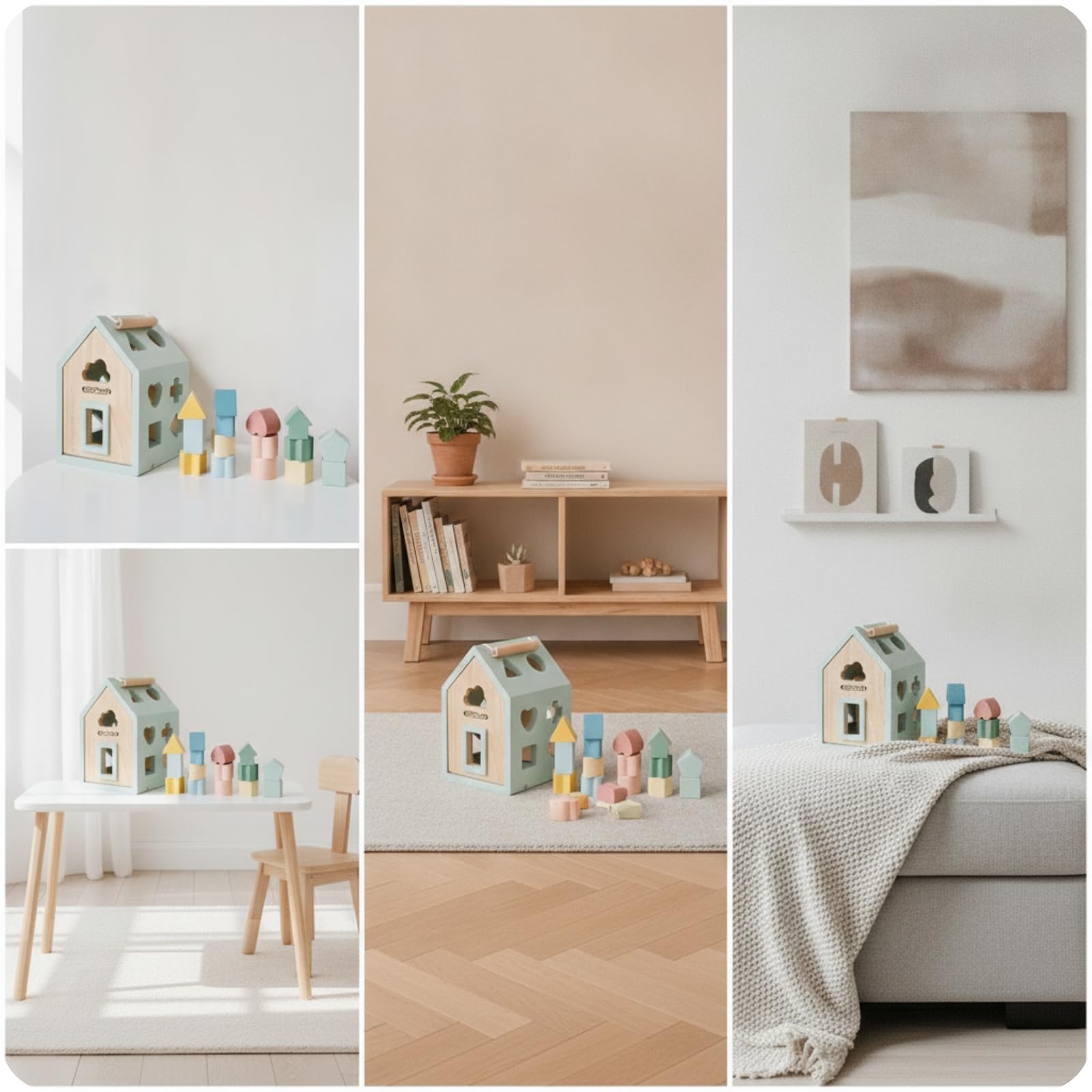 Rompecabezas Geométrico Infantil Casa Clasificadora Bloques Figuras Juguete Madera Portátil Adecuado para Habilidades Motoras Finas Aula Preescolar Rincón de Juego Regalo Infantil
