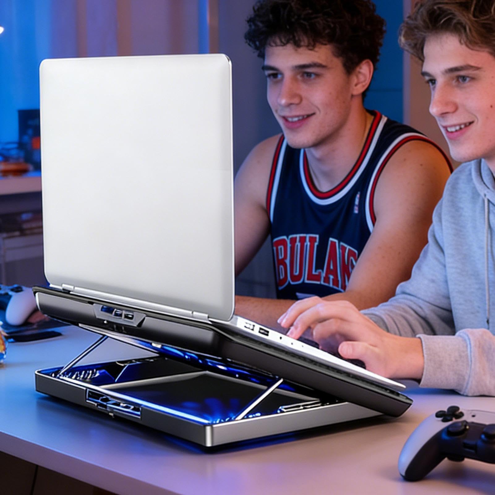 na laptopa – podkładka chłodząca do urządzeń, regulowana podstawa chłodnicy, cichy wentylator komputerowy, stabilny spód zapewniający stabilność, elektroniczna redukcja temperatury, akcesoria