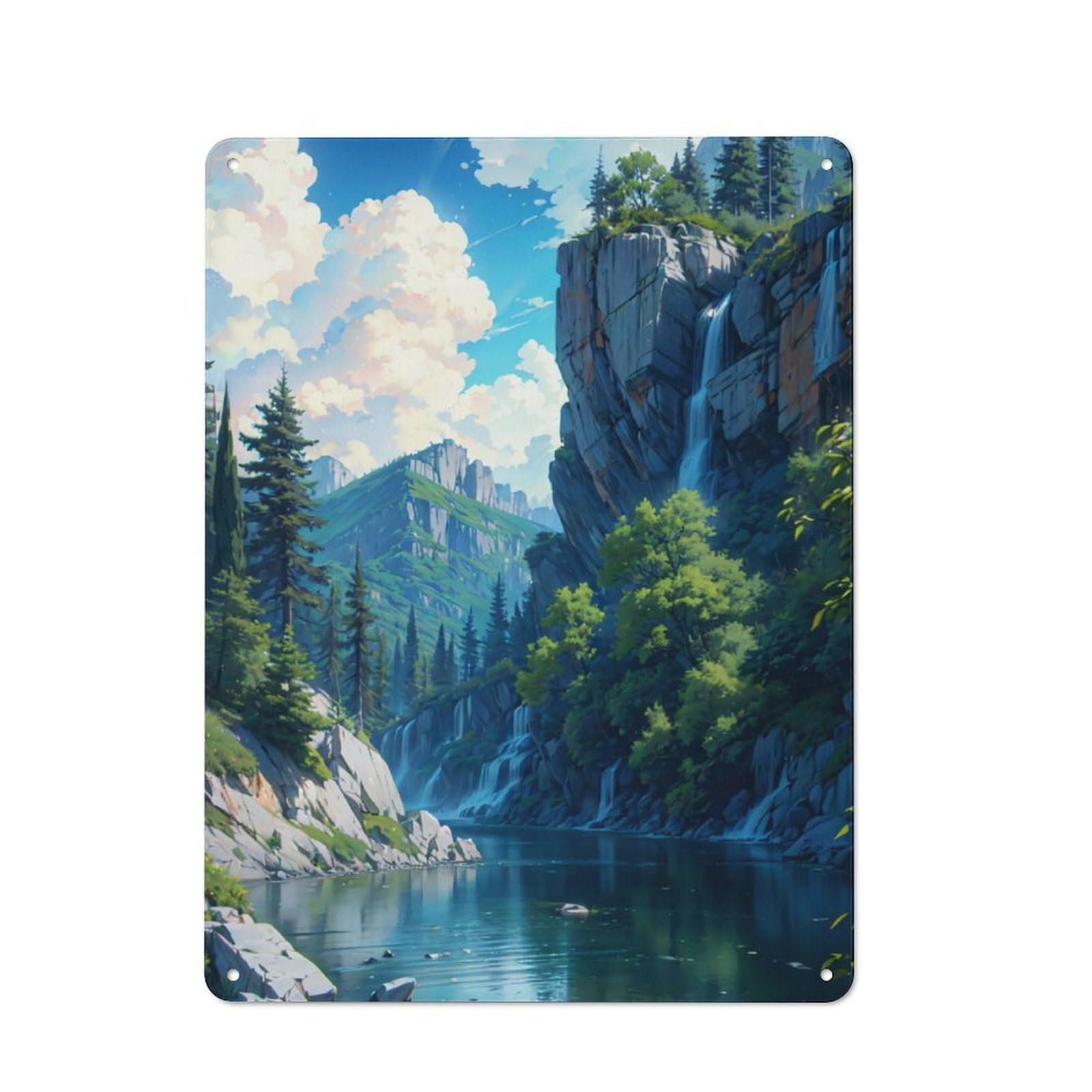Junmoney River Mountain Nature Printed Metal Sign 40X30cm For Living Room Or Hallway, A Decorative Christmas Gift For Living Room Decor Lovers