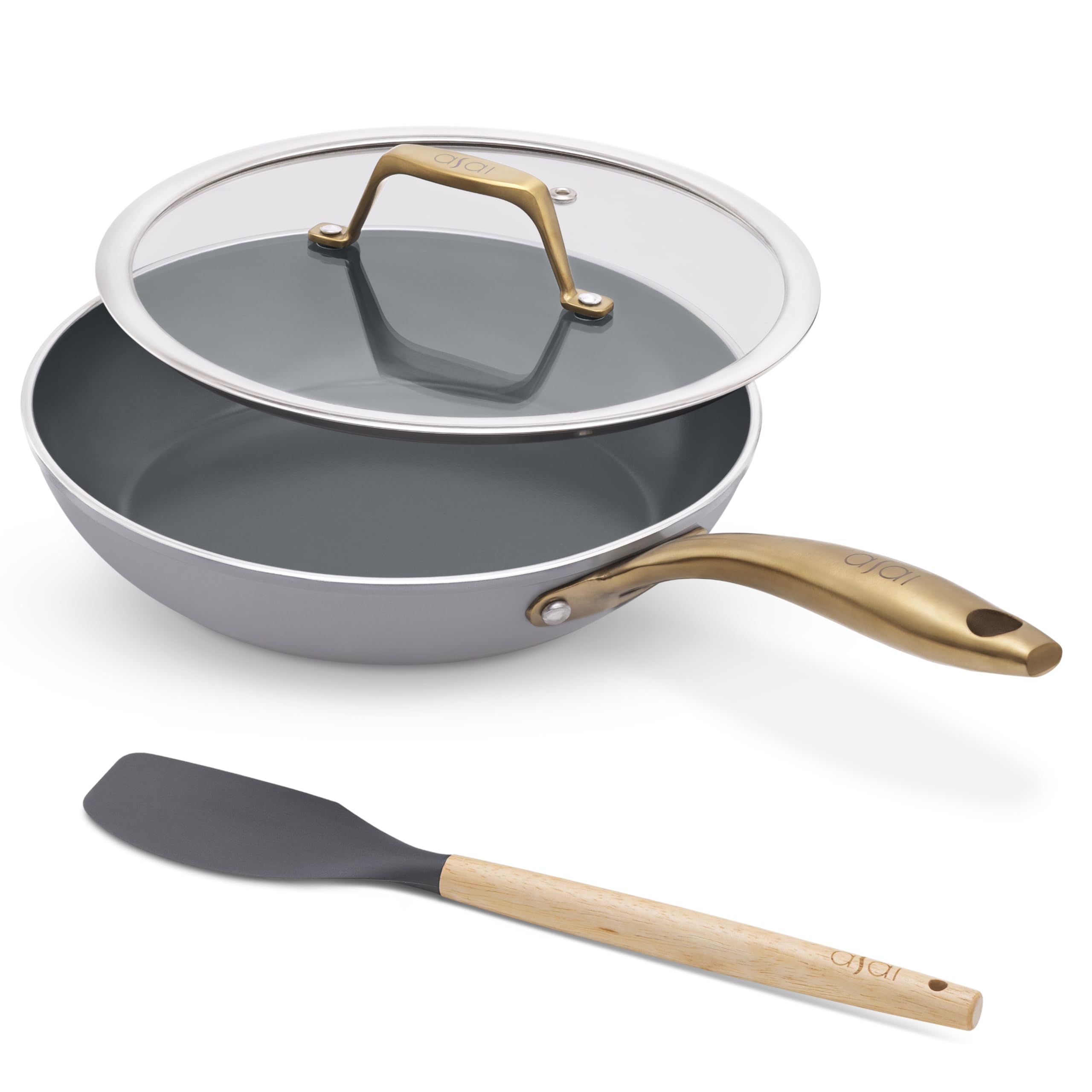 Asai Ceramic Frying Pan 24cm with Glass Lid & Silicone Spatula | Superior Swiss Non Stick | Induction Base | 100% Toxin Free | Stay Cool Steel Handle | Nonstick Fry Pan for Cooking | Lab Tested-picture-22