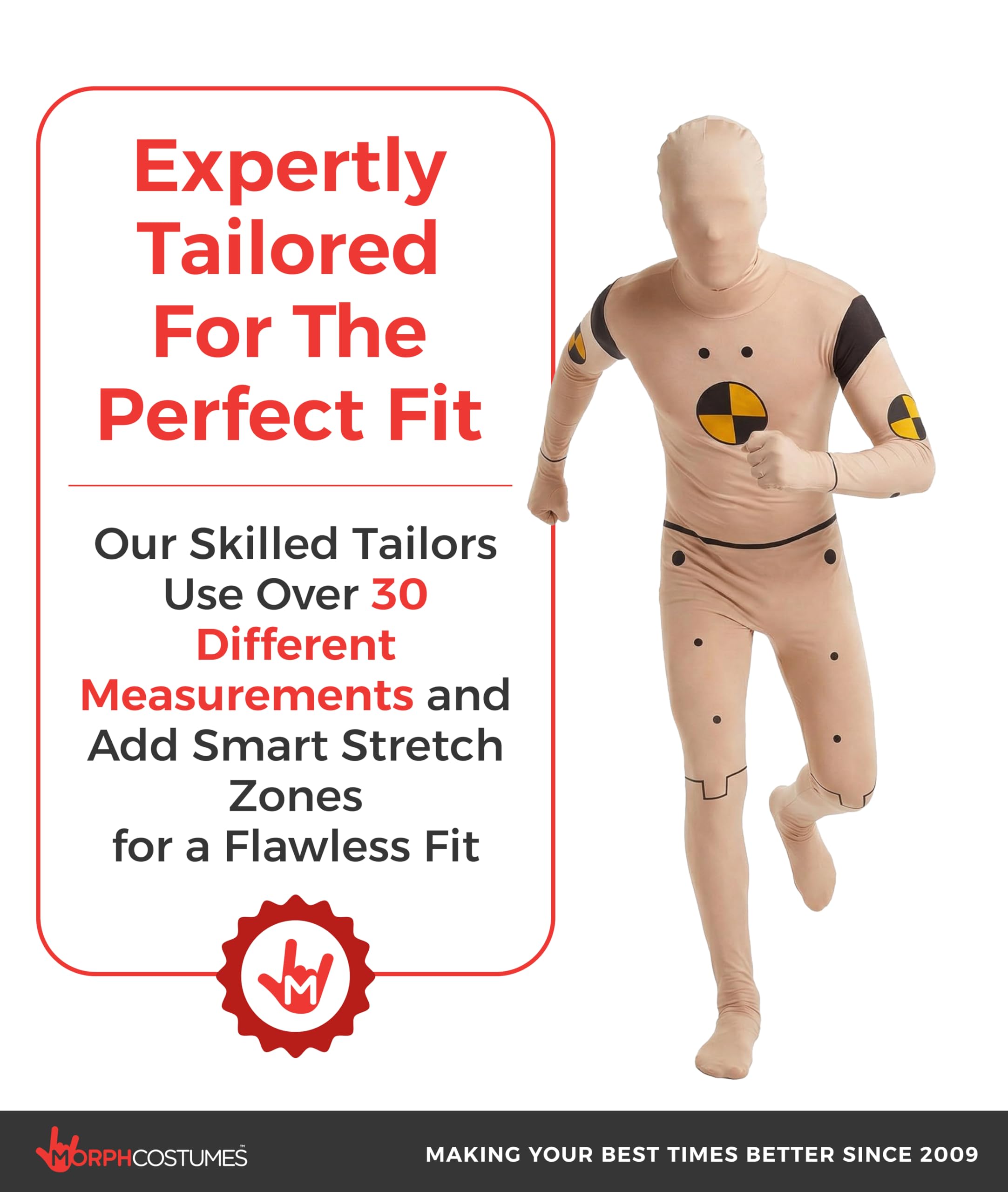 Morphsuits Costume Manichino Crash Test Bambino, Tuta Halloween Bambino | Tuta Integrale con Cappuccio, Dettagli Stile Fumetto Gialli, Perfetto per Halloween, Ideale per il Gioco di Ruolo