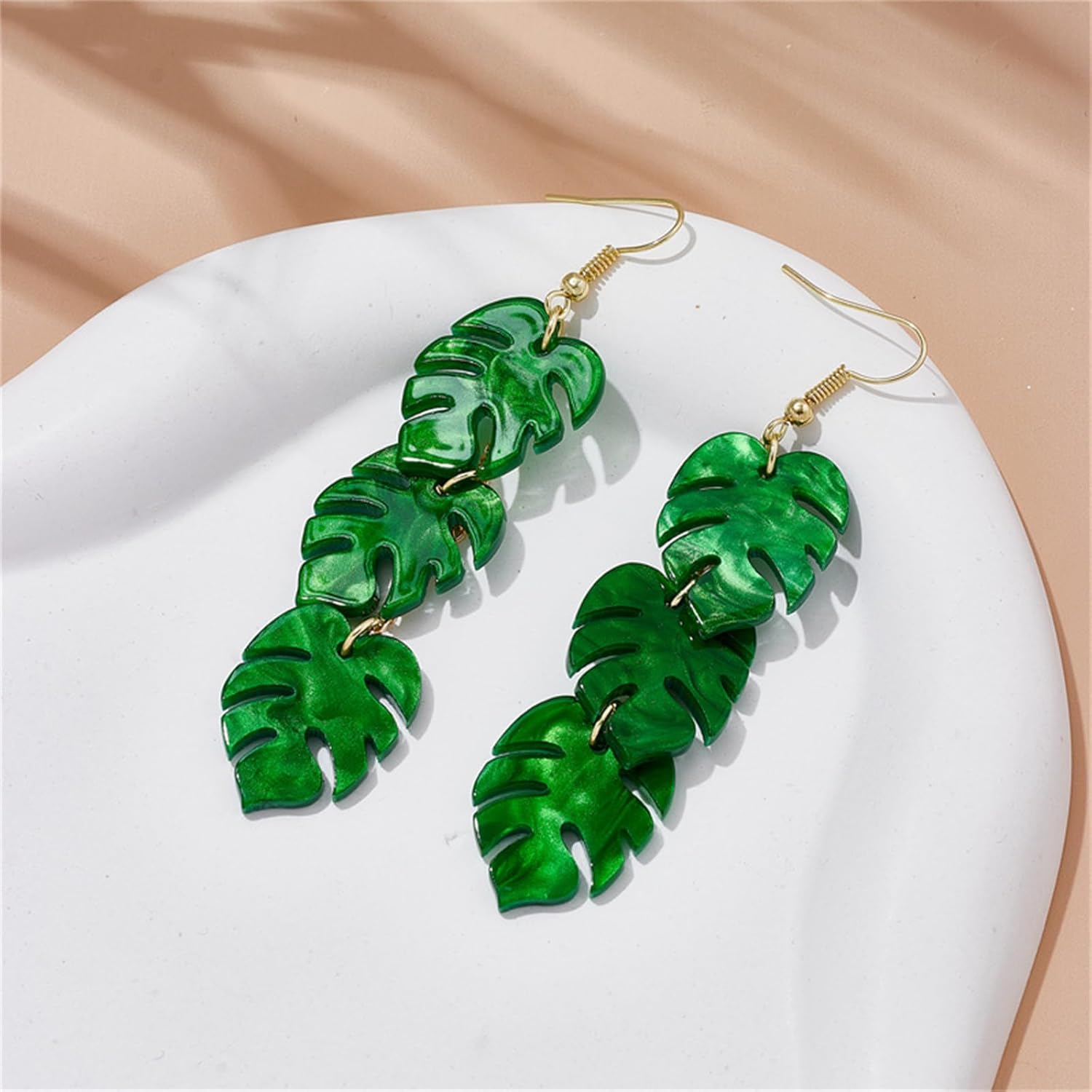 coadipress Green Palm Leaf Earrings for Women Unique Acrylic Resin Lightweight Tropical Green 3 Palm Monstera Leaves Layered Plant Charms Dangle Drop Earring Summer Holiday Beach Jewelry Gifts Nature Lover - Image 5