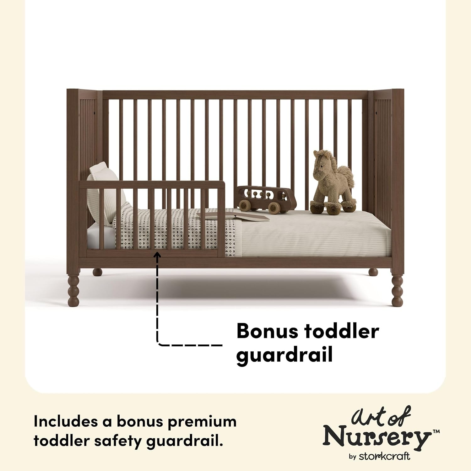 Storkcraft Rio 5-in-1 Convertible Crib and Toddler Guardrail – GREENGUARD Gold Certified, Toddler Bed Conversion Kit Included, Fits Baby Crib Mattress, Converts to Full Bed (Hazelnut)