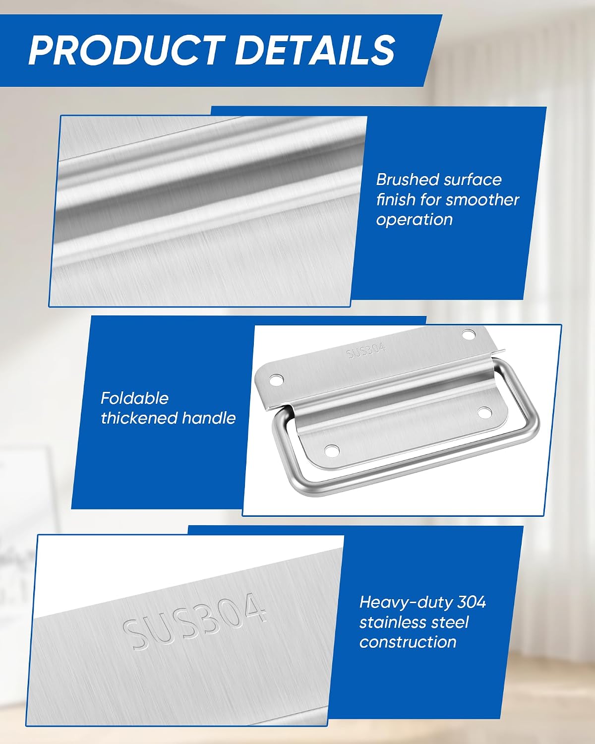 Stainless Steel Wardrobe Handle, Cabinet Pull Handle Accessories,Toolbox Door Chest Handle Mediumm, Silver