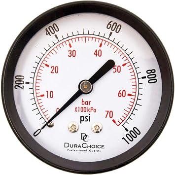 2" Dial Utility Pressure Gauge | Water Oil Gas, 1/4" NPT Center Back Mount, Black Steel Case, 0-1,000 PSI