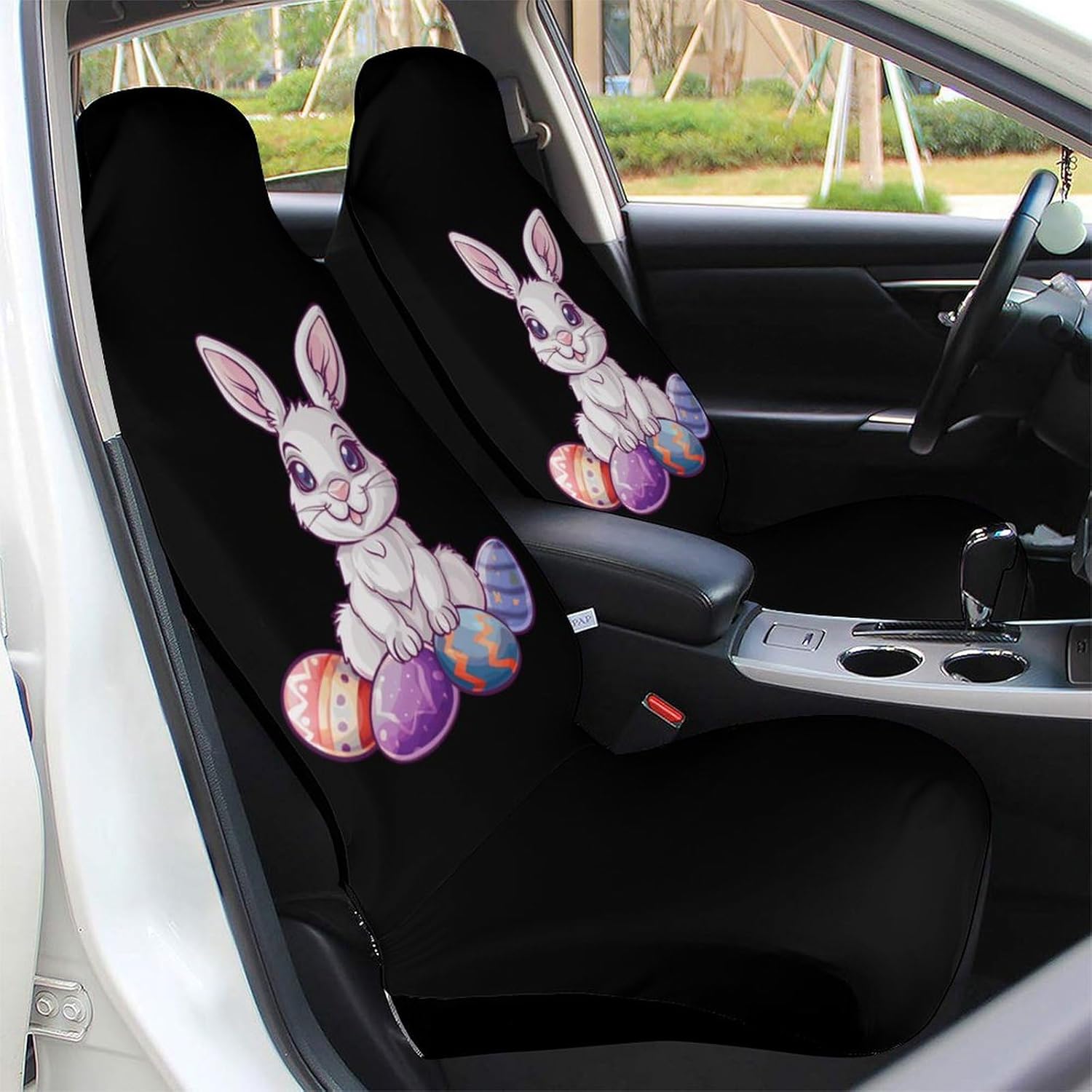 Happy Easter Bunny Rabbit Car Seat Covers Automotive Seat Covers Car Seat Protector Auto Front Seats Protector for Most Cars 2PCS