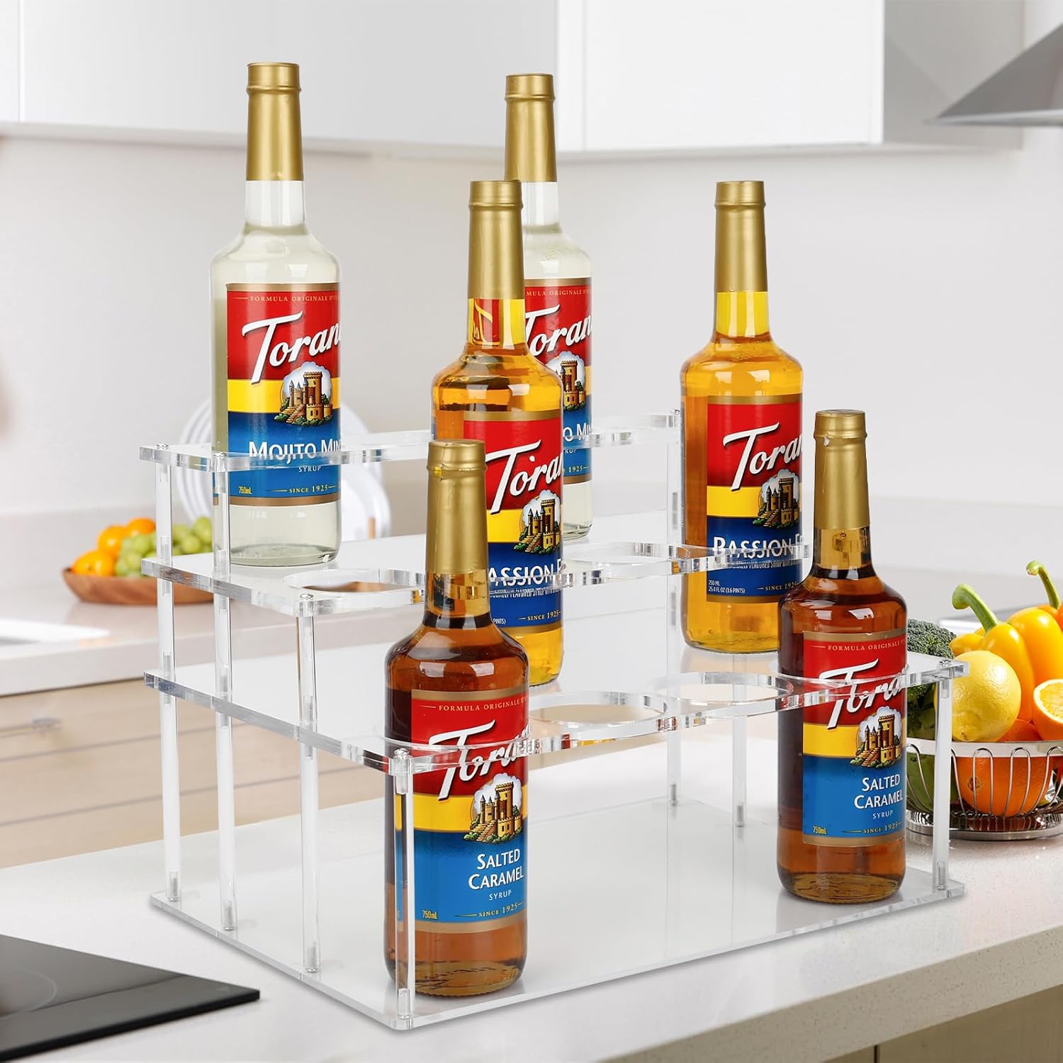 Acrylic 12 Bottle Capacity Coffee Syrup Organizer, 3-Tier Coffee Syrup Rack, Syrup Bottle Holder Stand for Coffee Bar Kitchen Countertop, Family Storage for Syrup Wine Dressing