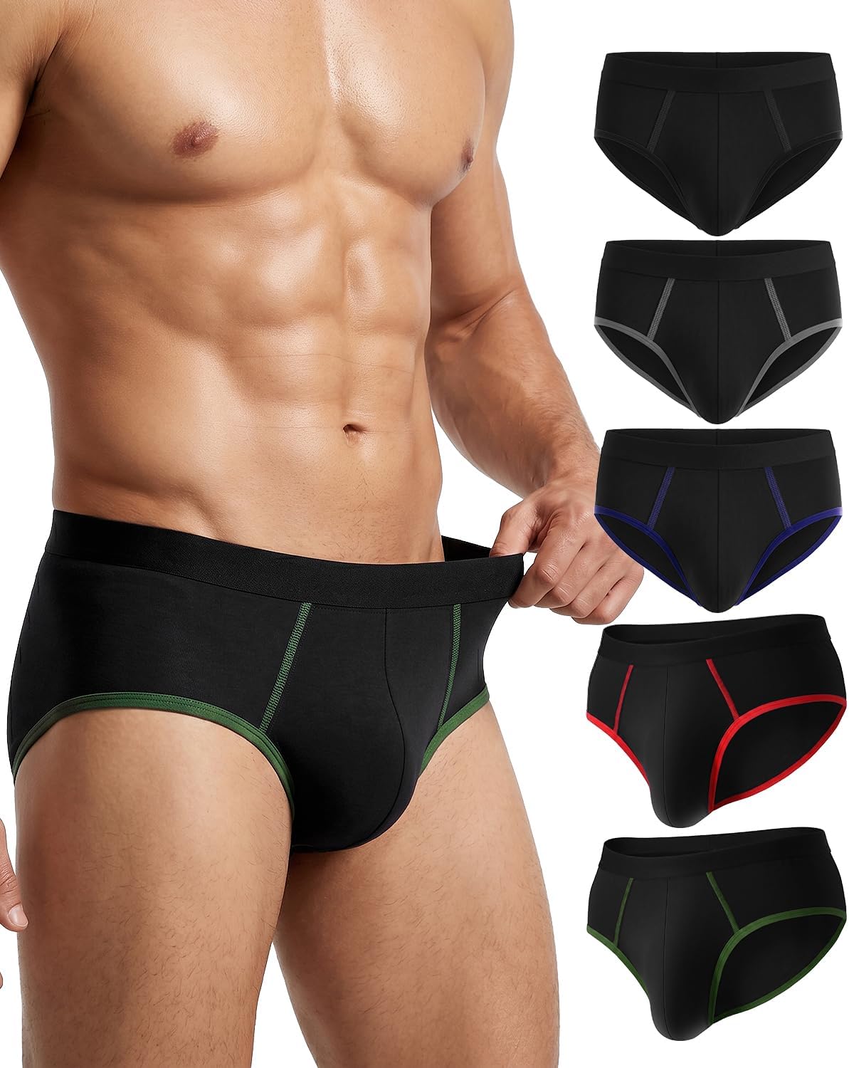 IIncontinence Underwear for Men, Men’s Incontinence Underwear Washable Leak Proof Briefs, Washable Reusable Bladder Control Underwear, 5 Pack, Black Briefs for Light Bladder Leaks, Daily Wear (Large)
