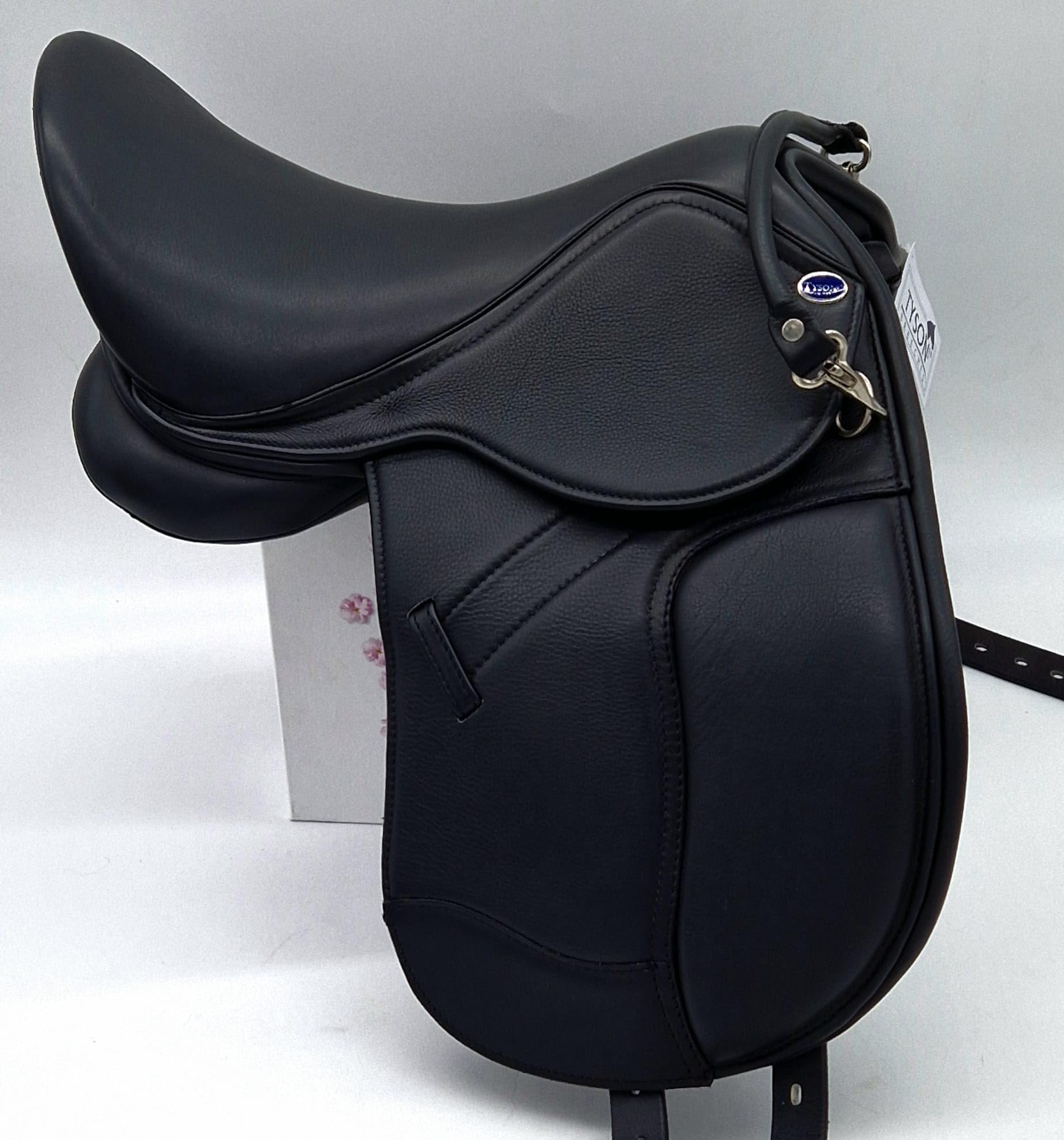 Pony Shetty Welsh Ledersattel WEICH ! Sattel Leder Mono Modell Beauty 14 15 Zoll Schwarz Glitzer ! Kammer anpassbar + Kopfeisen Set anbei Tysons (14 Zoll)