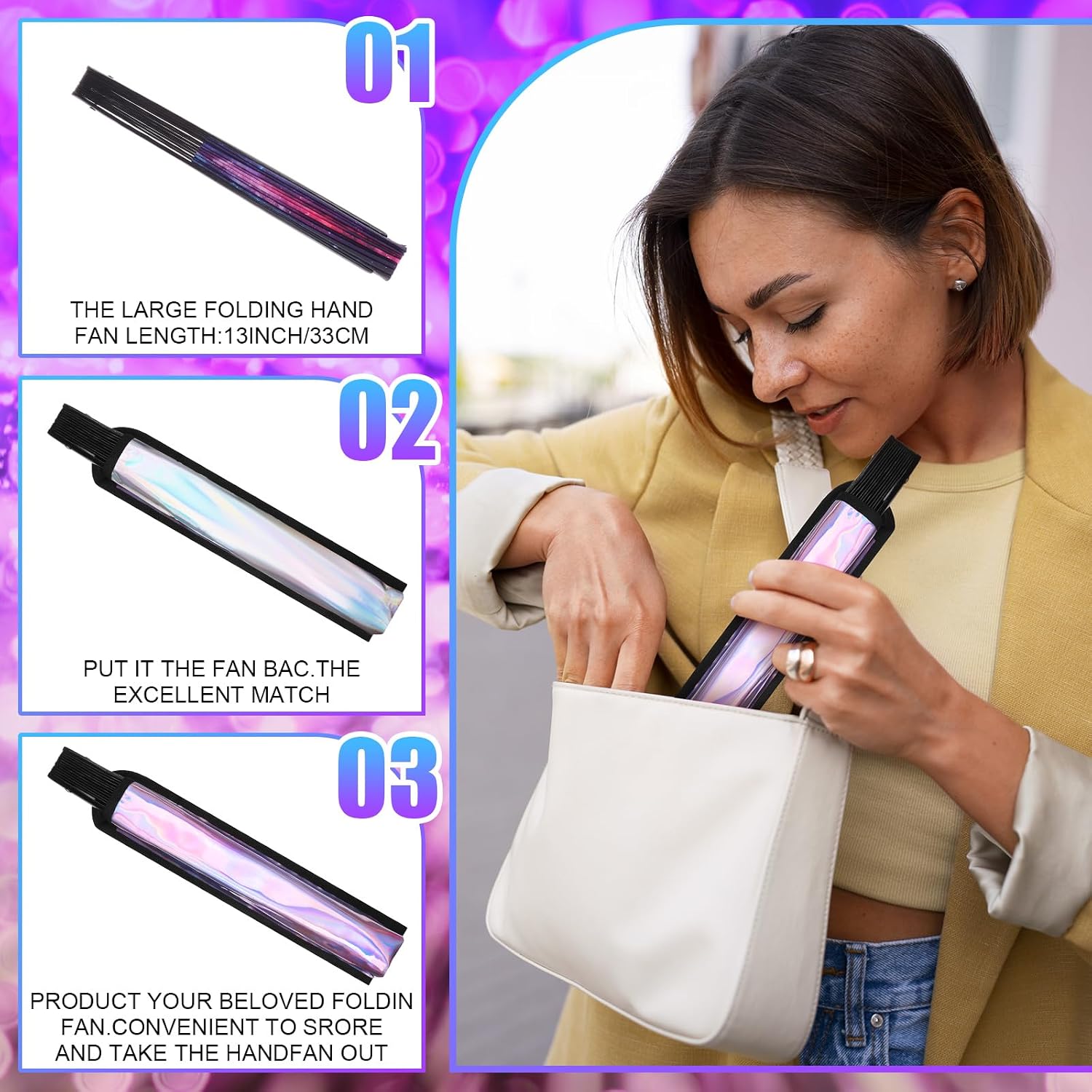 2Pack Fan Rave Holder Folding Fan Sleeves Hand Fan Holder with Stretchy Straps Fan Holster Rave Fan Accessories Hand Fan Holder Thigh Holster for Concert Festival Raves Holographic