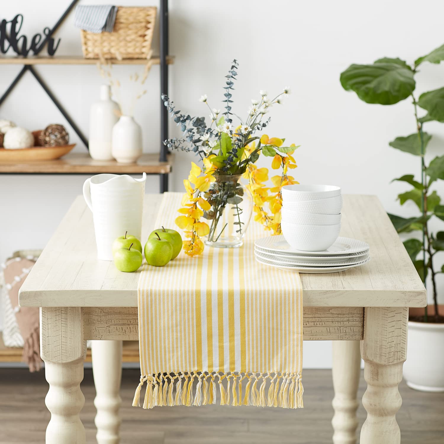 DII Multi Strip Cotton Table Runner - 14x72 Inches, Deep Yellow Kitchen & Dining Decor