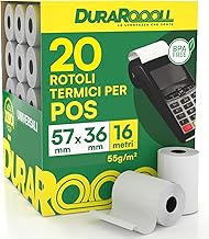 DuraRoooll 20 Rolls for POS 57 x 36 Thermal Rolls – Thermal Paper Rollers 16 m Compatible with Nexi SumUp Pax Axerve Ingenico Smart POS – Rollers for Receipts Cash Cards