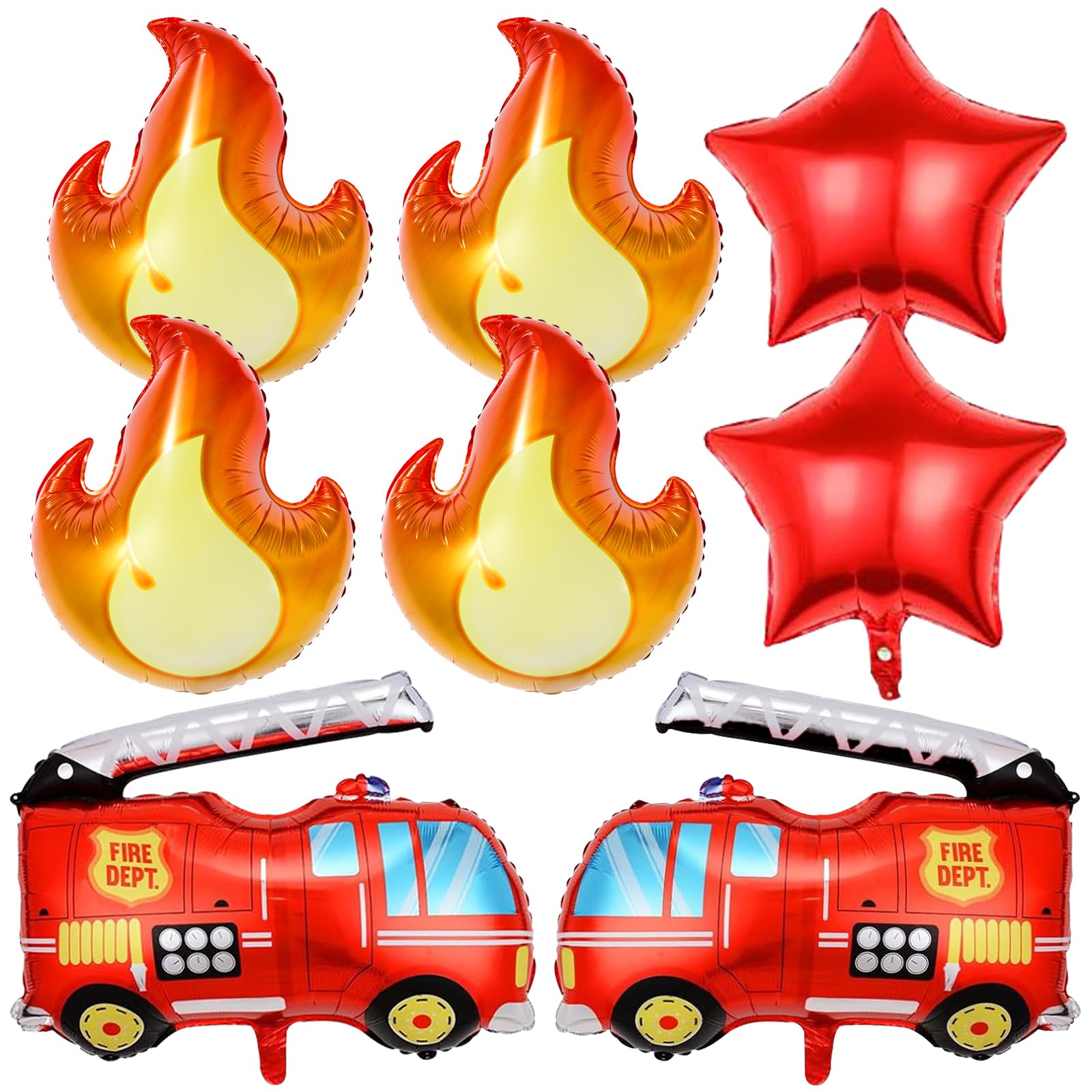 45 Feuerwehrauto-Luftballons – Bunt Gemischt, Rot, Orange, Gelb, Für Geburtstagspartys