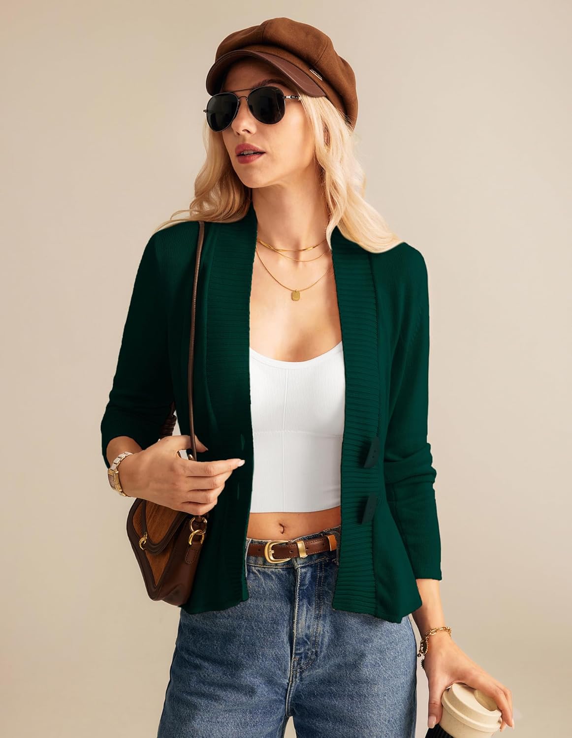 GRACE KARIN Women Cardigan Sweaters 2025 Fall,Long Sleeve Cropped Sweater Coat Trendy,Button Front Peplum Tops Lightweight - Image 5