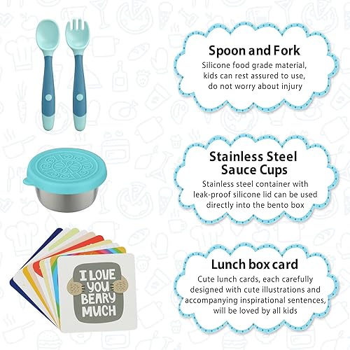 Miniatura 5 de Lonchera Bento para niños con contenedor térmico de sopa de 9 onzas, a prueba de fugas, 4 compartimentos con tarro de comida caliente aislado para