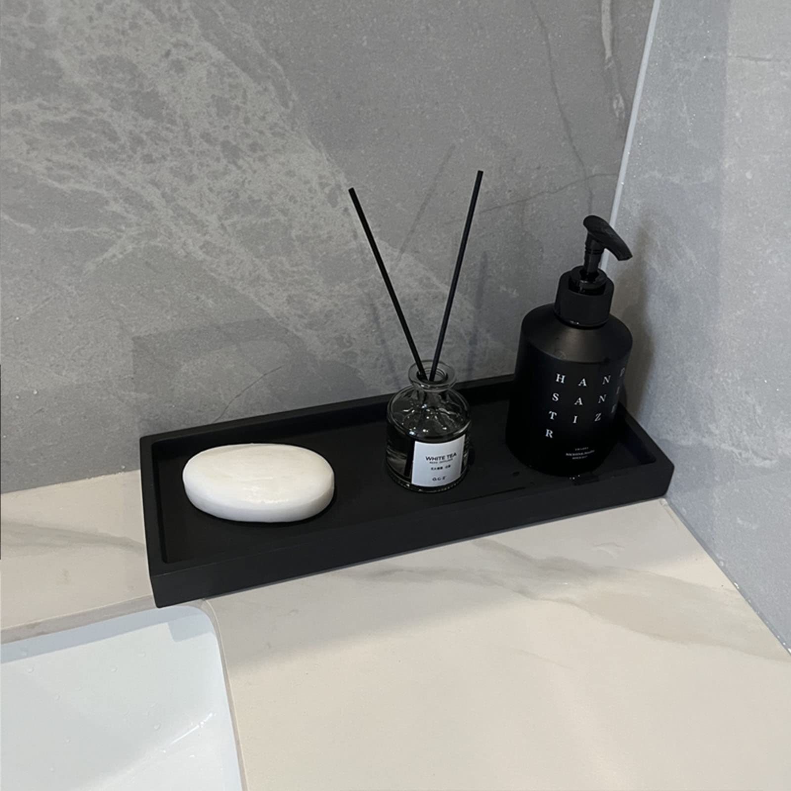 Bandeja de tocador de madera, organizador de encimera de baño, bandeja decorativa para decoración del hogar, 11 pulgadas de largo x 4.9 pulgadas de ancho x 1 pulgadas de alto 7