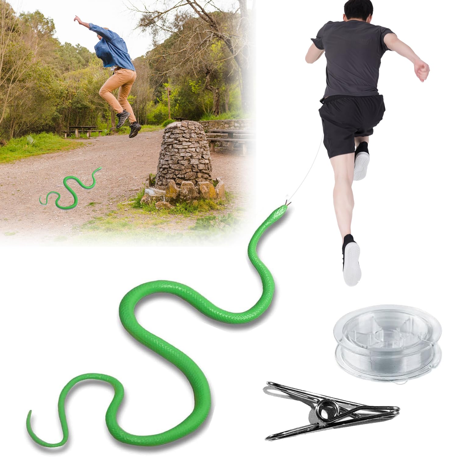 Snake Prank with String Clip, Golf Snake Prank with String and Clip, Clip on Snake Prank, DIY Golf Snake Prank with String and Clip, Snake on a String Prank, Rubber Snake Prank (D)
