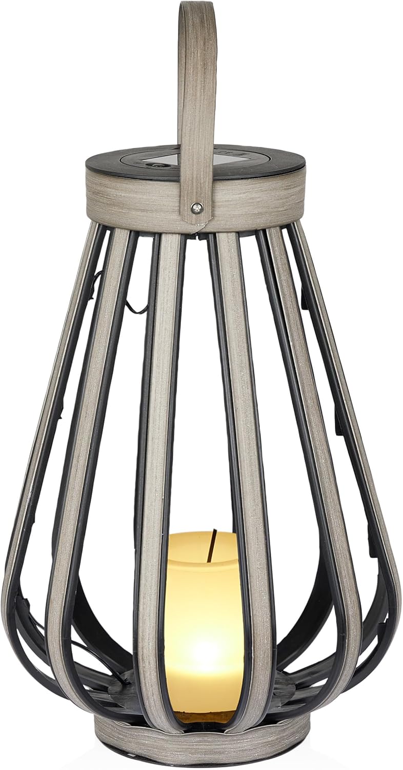Gray Polypropylene Solar Lantern with LED Light, 18" Height