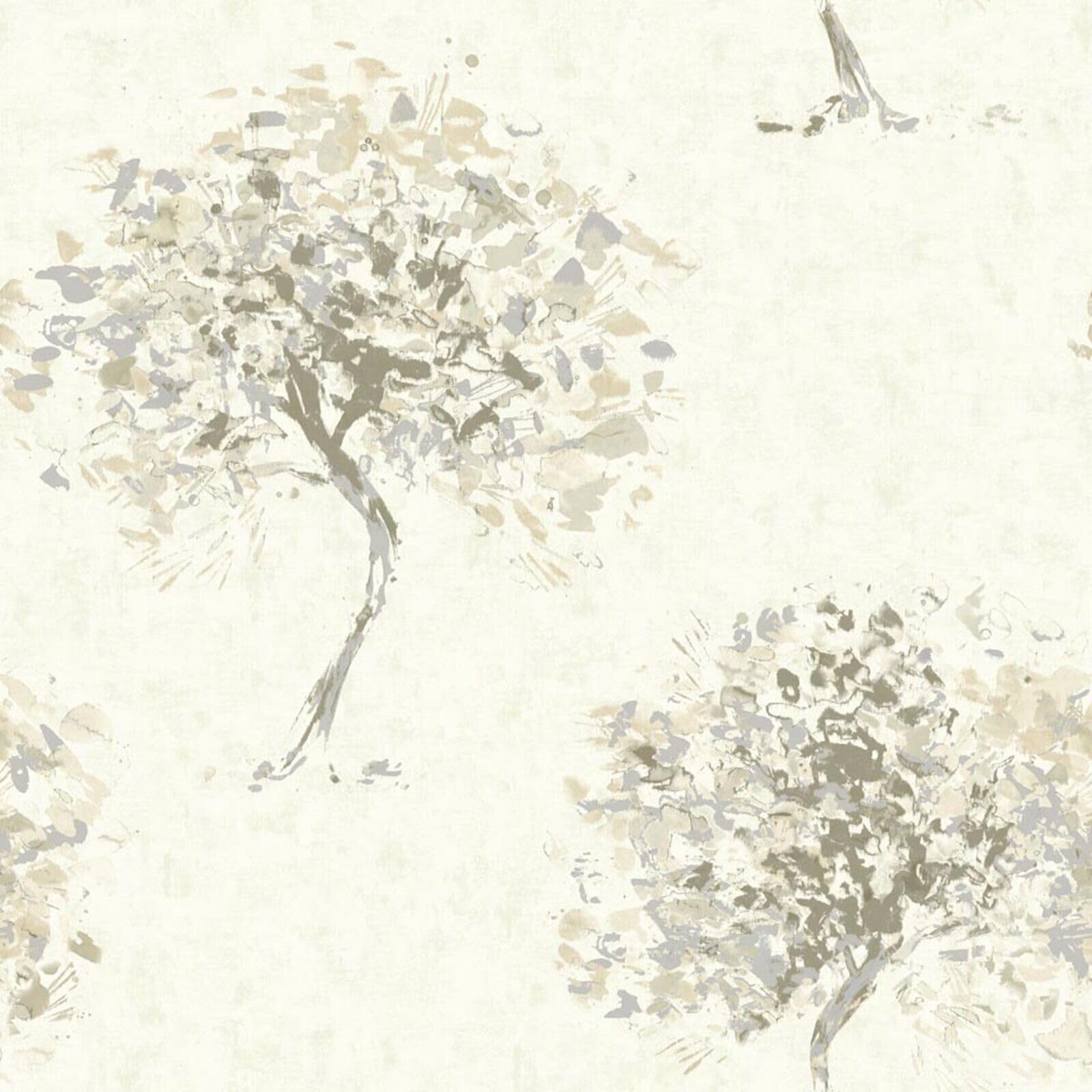 Sophie Laurence Beige Tree Wallpaper Hand Painted Effect Silver Metallic Shimmer Beacon Fell - Paste The Wall - Wallpaper For Feature Wall