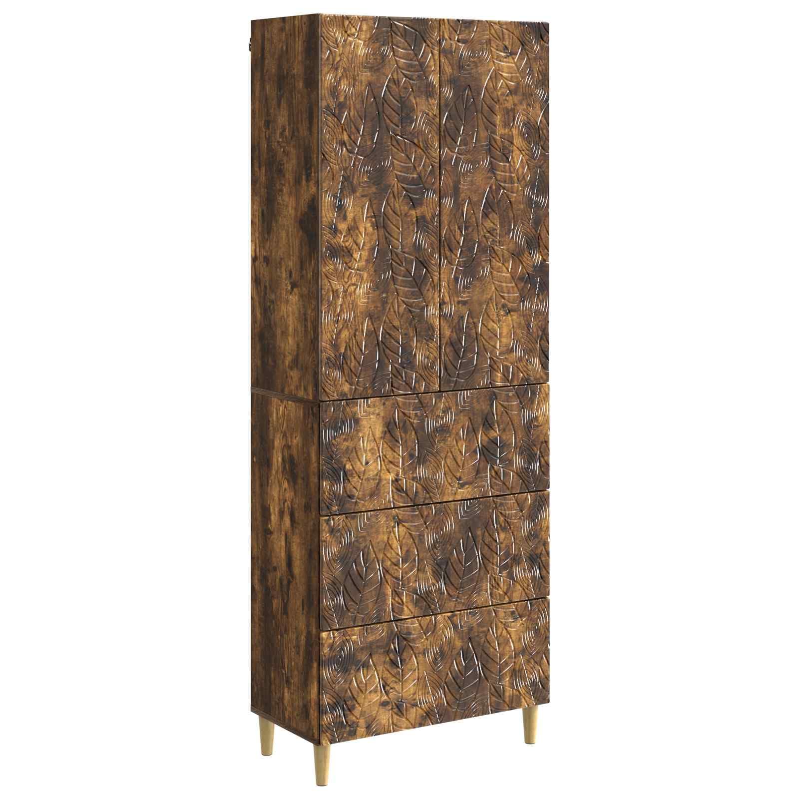 Buffet bas chêne fumé pour salon et bureau ordonné | Ensemble meuble de rangement moderne