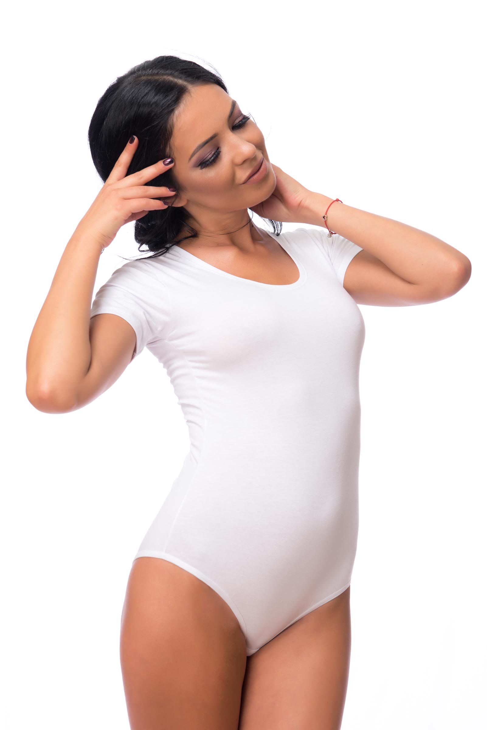 Evoni - Body da donna con girocollo, a maniche corte, ottima vestibilità, stile sportivo