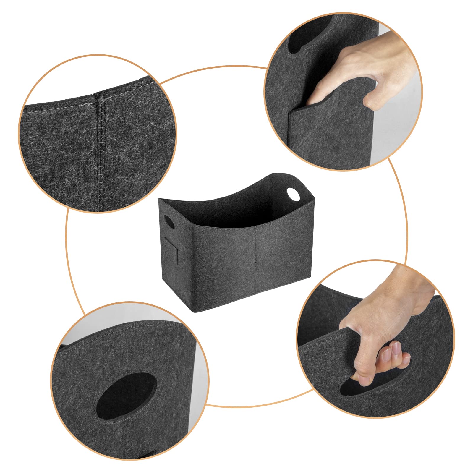 Qoosea Panier à Bûches en Feutre, Pliable Panier de Rangement Bûches avec Poignées de Transport pour Bois, Journaux, Magazines, Jouets 53 x 30 x 40 (Gris Foncé)