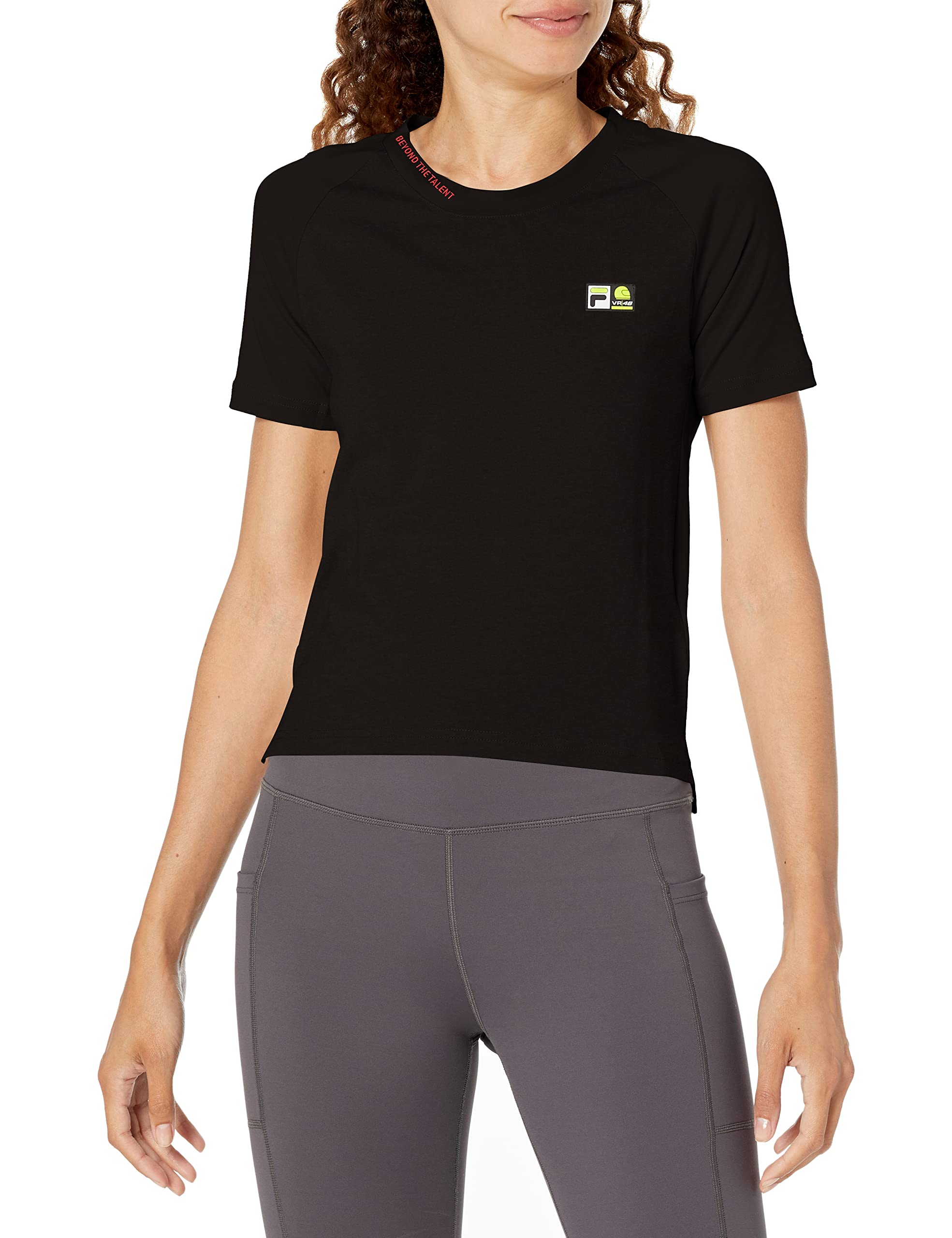 VR 46 Women's Cropped Row Vr46 Riders Academy T-Shirts, Black, XS