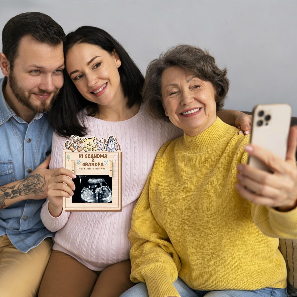 Baby Ultrasound Picture Frames, Winnie Sonogram Picture Frame for Grandparents, Pooh Ultrasound Frame, Winnie Baby Sonogram Picture Frame, Babies Wooden Keepsake Announcement Sign for Grandma Grandpa